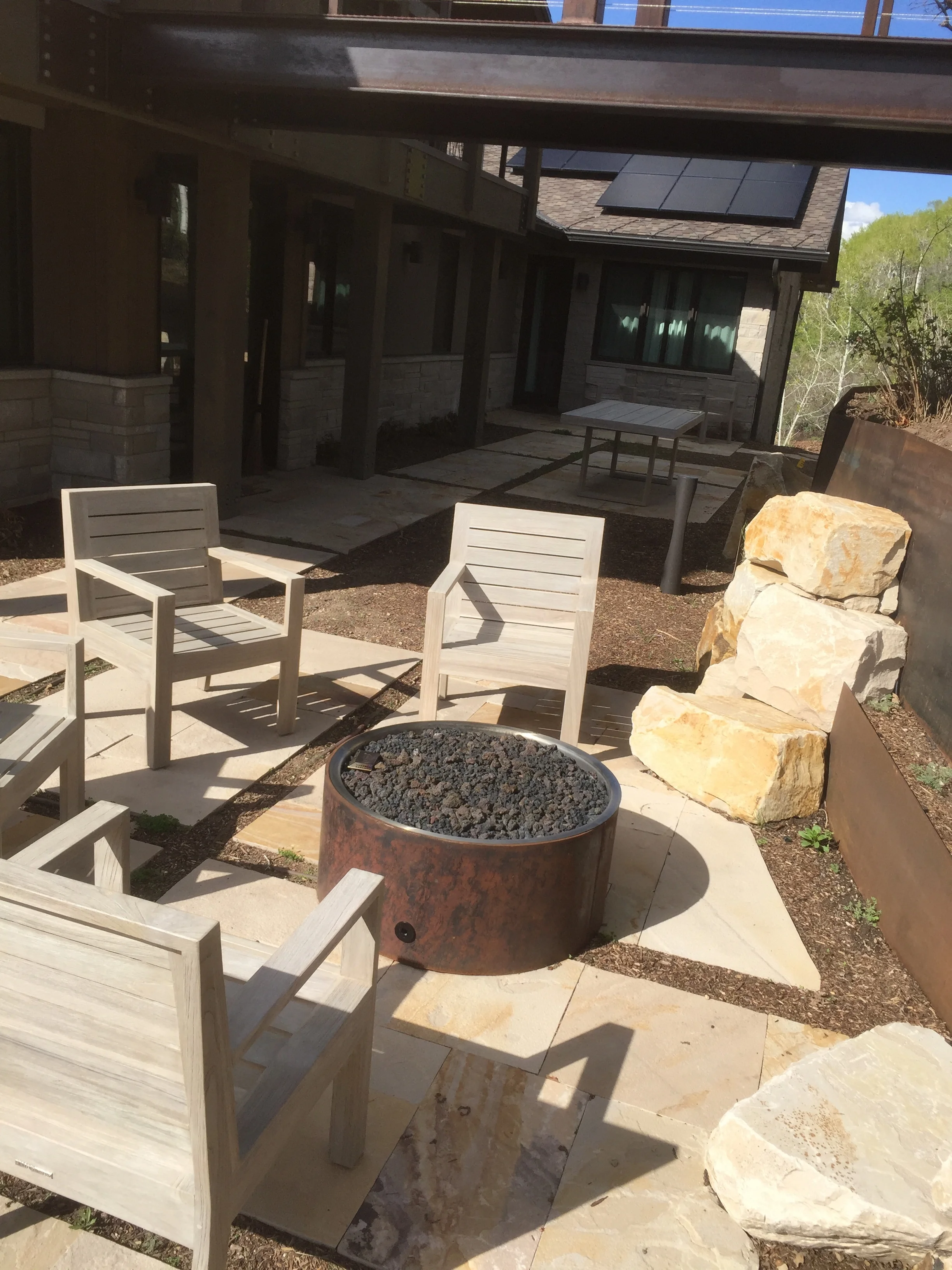 Steel Fire Pit, Stone patio