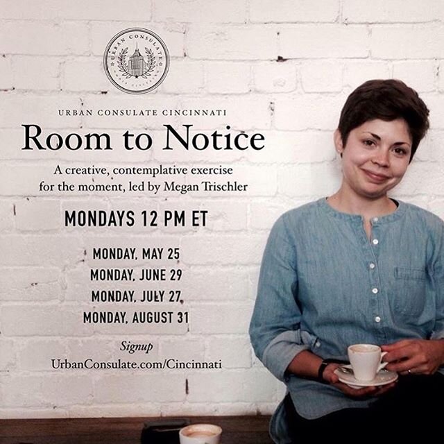 Need a pause today? Join us Monday 12pm noon ET for Room to Notice, a brief contemplative practice guided by @walk.with.meg. Zoom link on our homepage (link in bio) 🕊 #roomtonotice #virtualconsulate