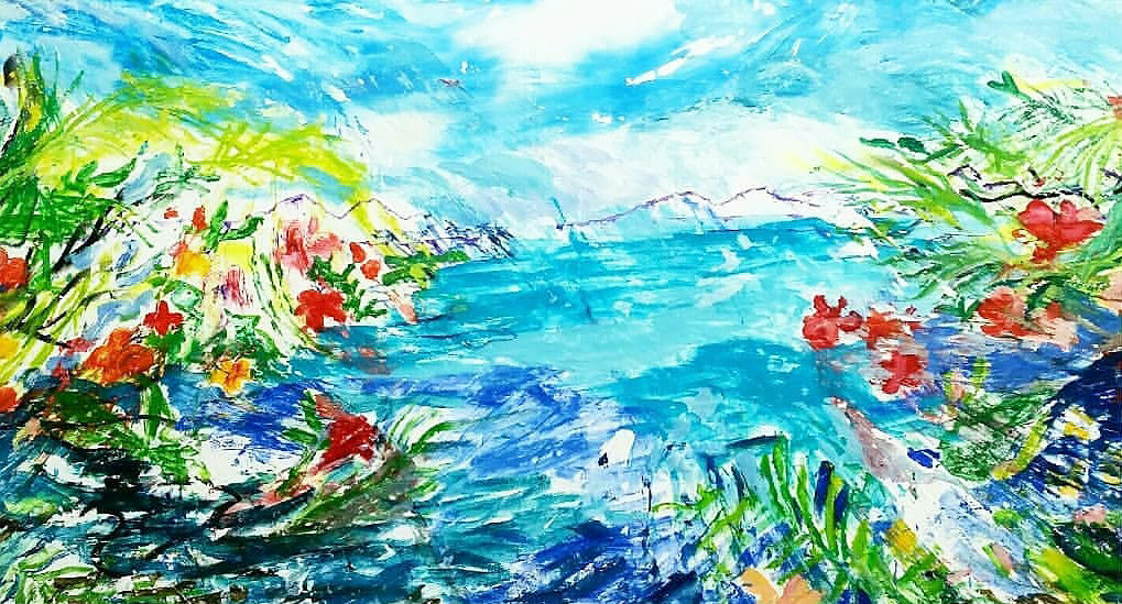 "Lagoon & Flowers II", 40"x72", 2018