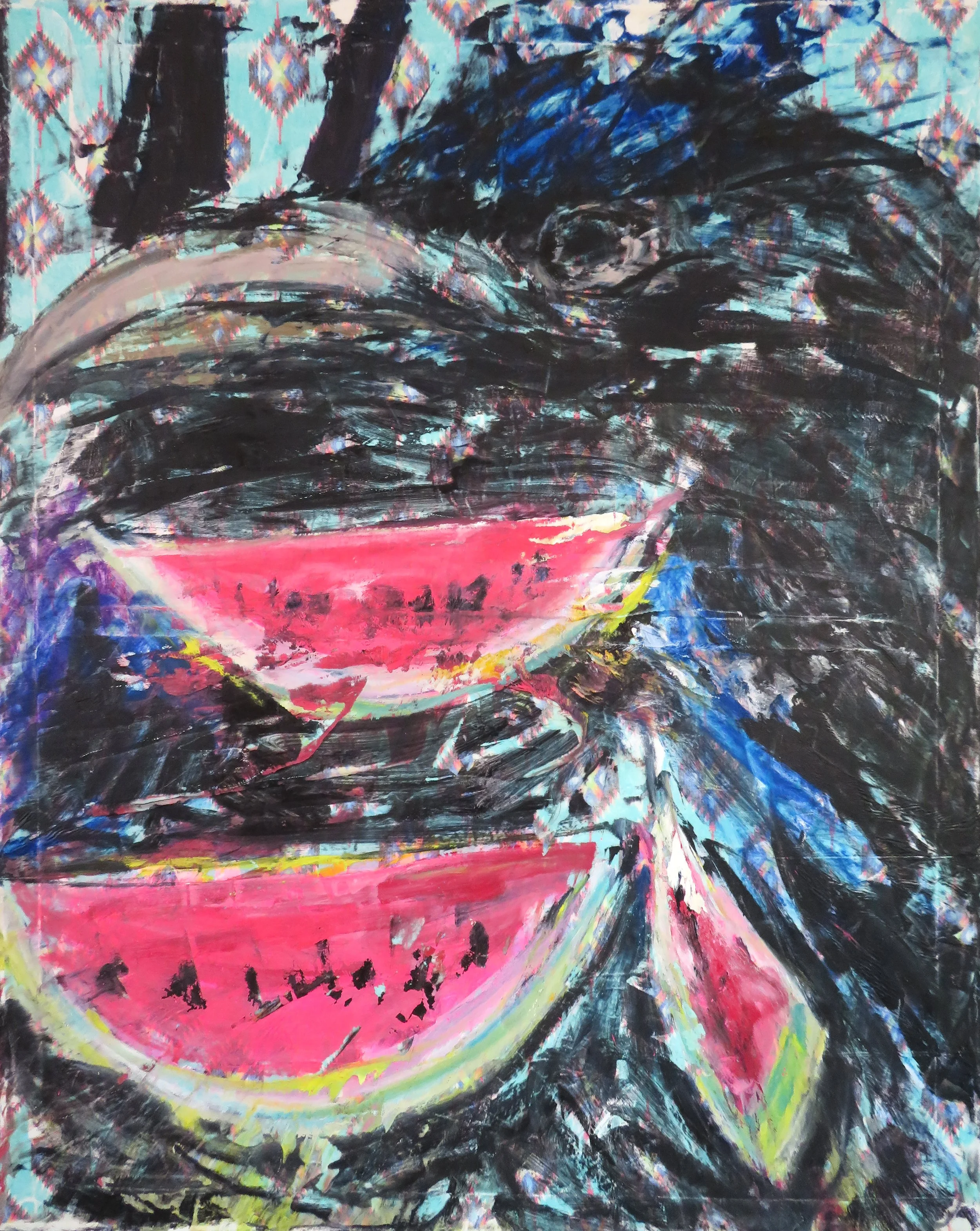 "Cuervo Negro y Sandías", 50" x 40", 2025