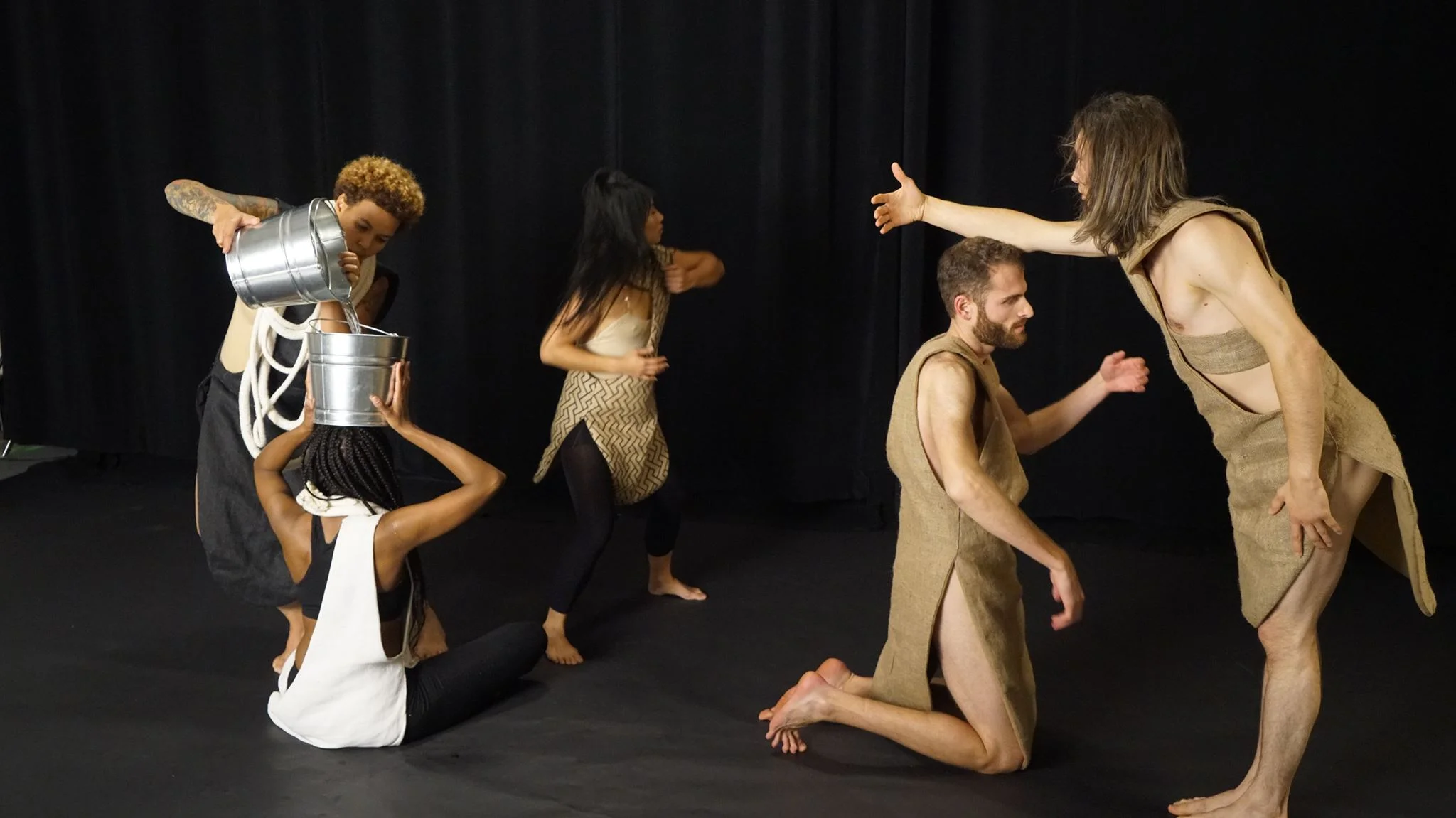 Costume Design for Signal Works (2015) for Elia Vargas Designed unique burlap, doe suede, cotton, and rope costumes for a video work and ongoing collaborative project Signal Works , led by Elia Vargas