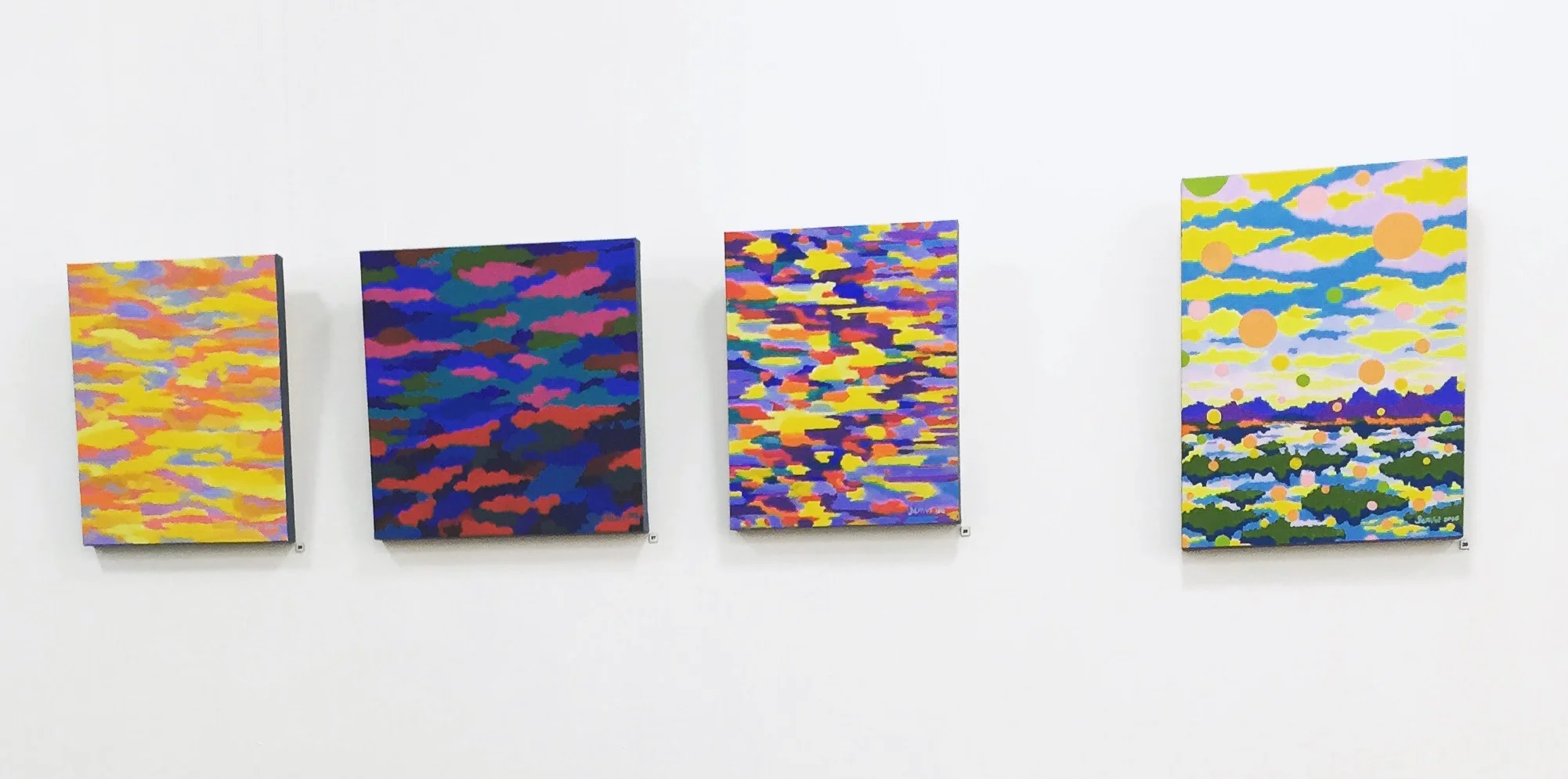 John Barnes Just Add Light, From the Distance, Light and Dawning acrylic on canvas 