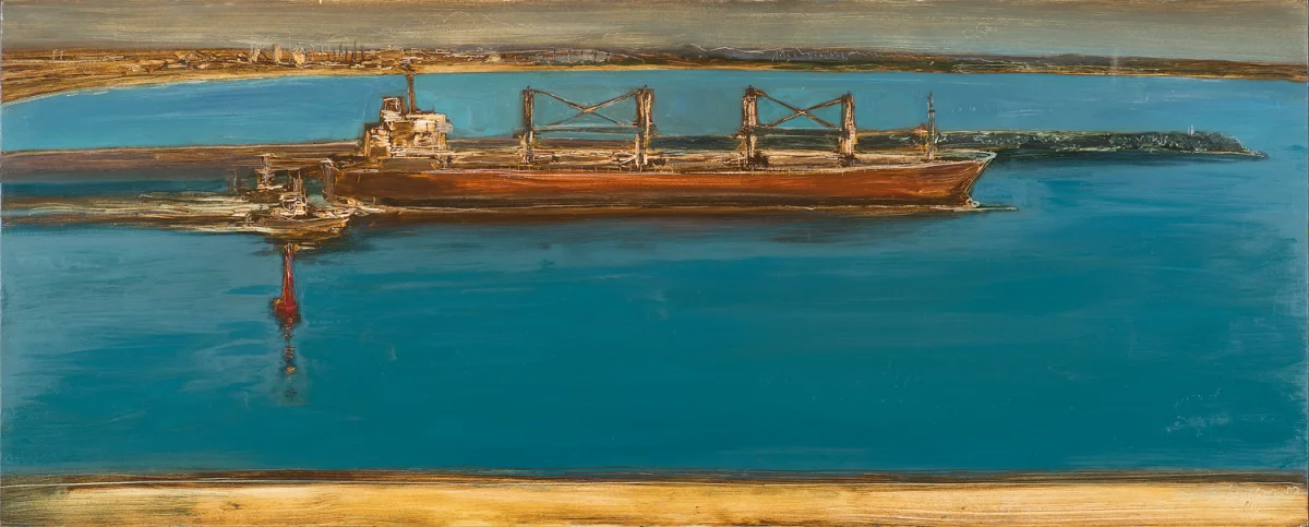 "Crimspn Bouy" 2014 oil on hardboard 82cm X 204 cm $2600.00