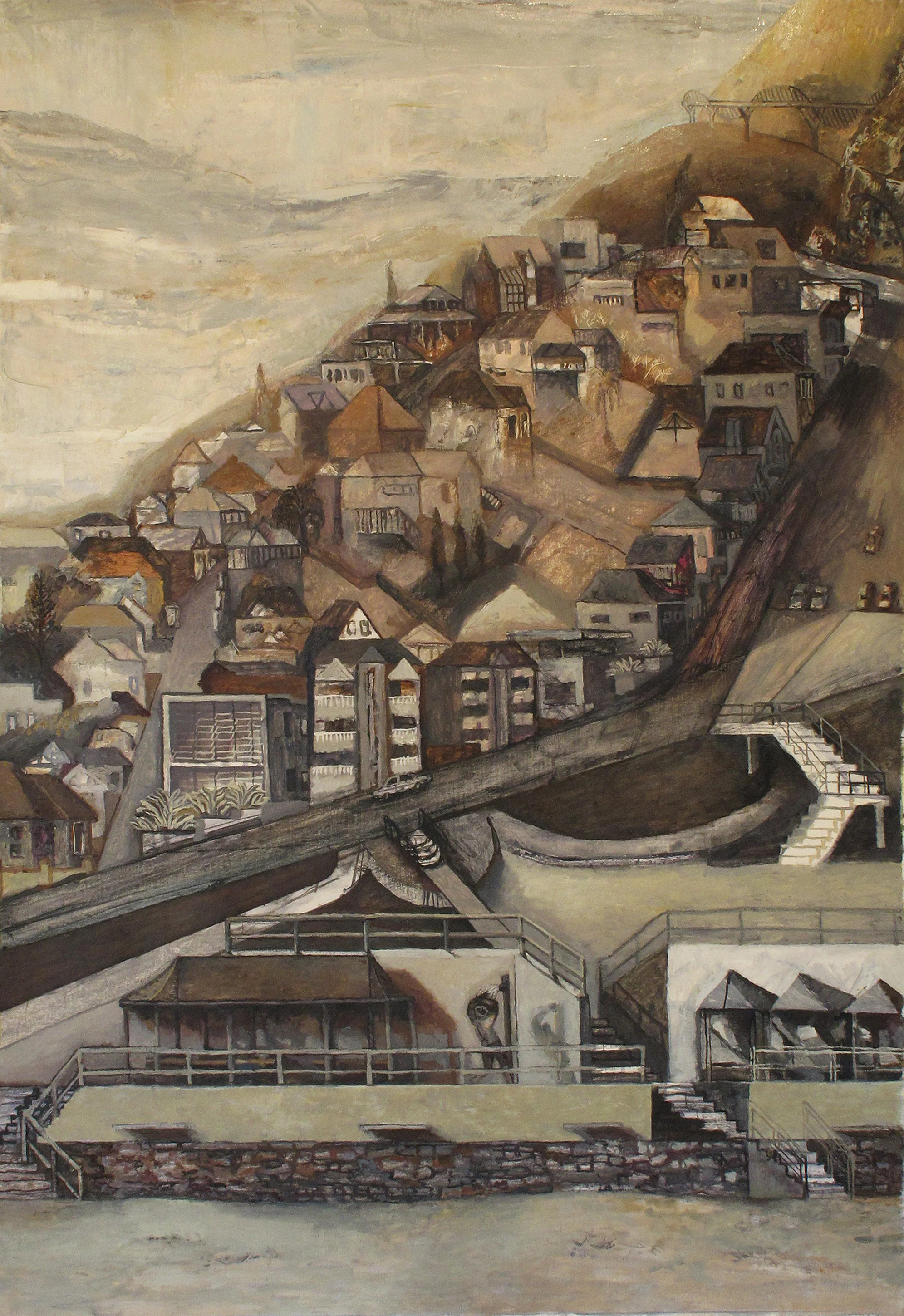 Paul Maher "Suburban Opera" oil on canvas 1700 x 1190mm 