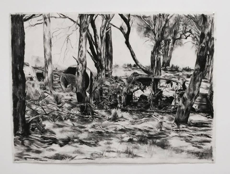 Christina Frogley The Old Dodge charcoal on paper in the group exhibition Fine Drawing 