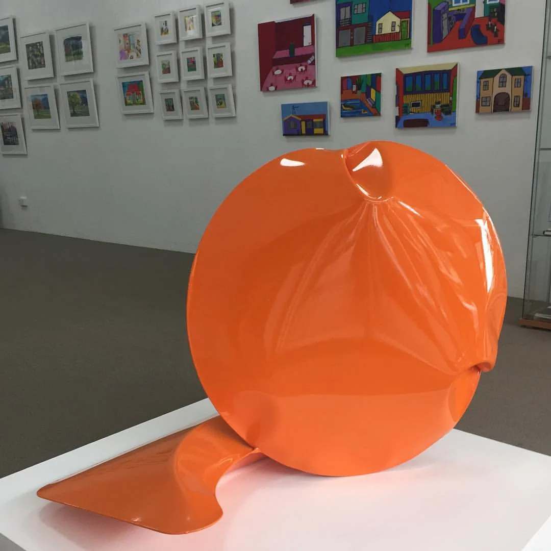 Braddon Snape Two Act Performance in Orange 2015 Air formed welded steel and epoxy paint in "The Artist as Mentor" exhibition