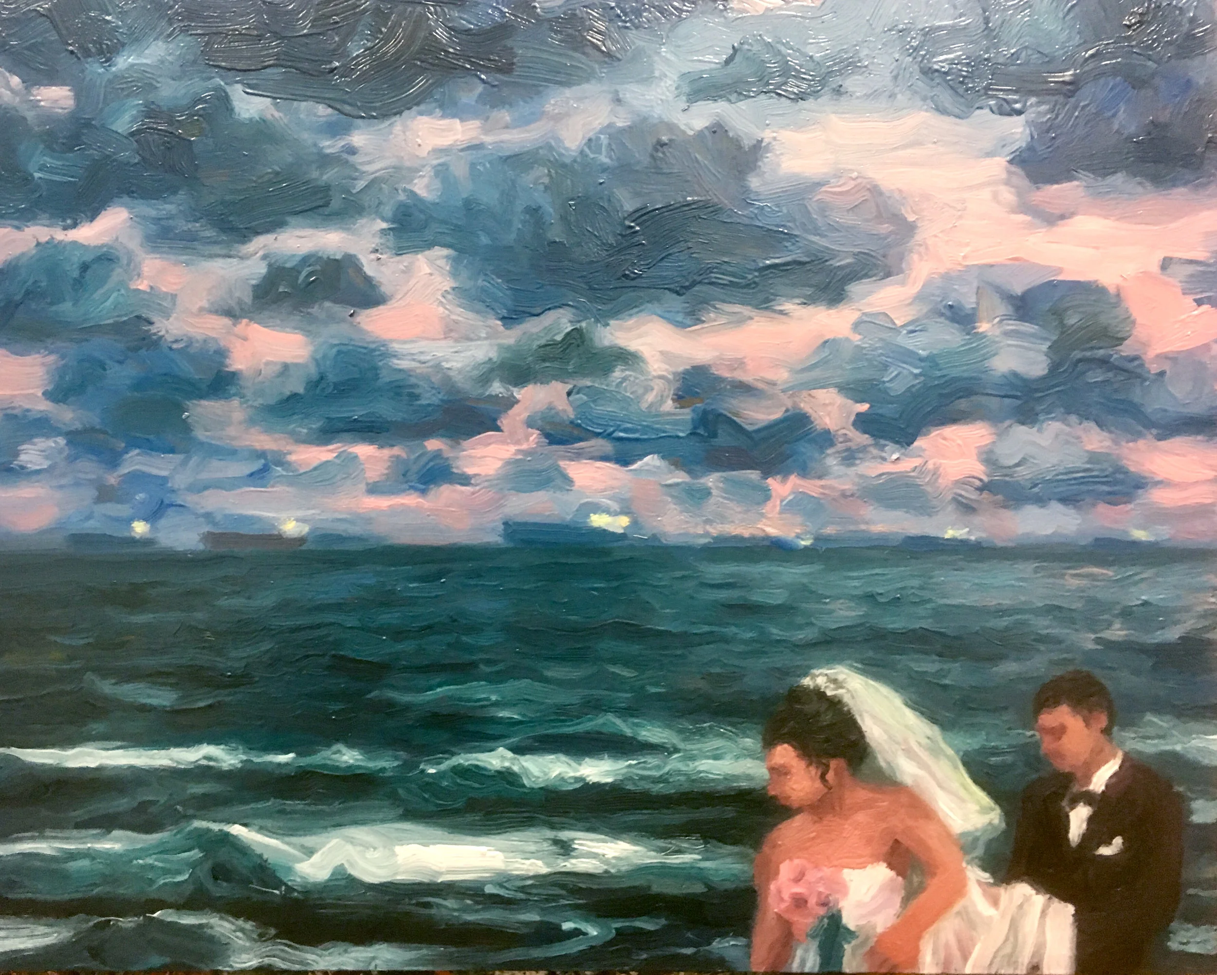 Windy wedding 2016 oil on board 41cm x 51cm AVAILABLE FROM THE GALLERY please contact info@gallery139.com.au or 0434 886 450 to arrange a viewing. 