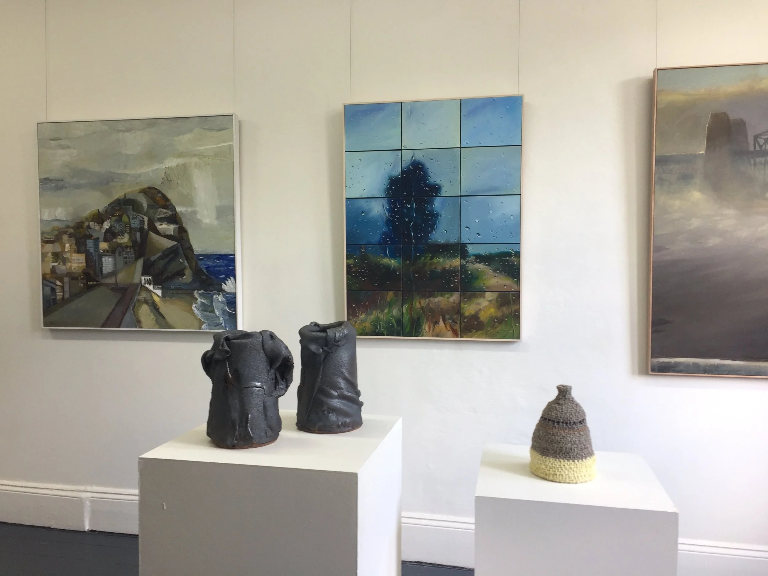 nstall view including paintings by Paul Maher, Shelagh Lummis, Dino Consalvo and ceramics by John Heaney and textiles by Melissa Bull
