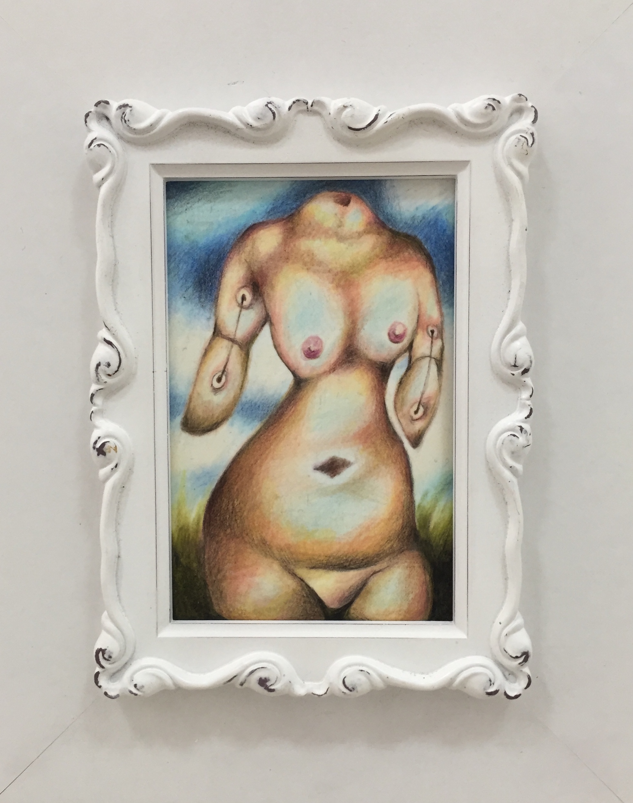 Susan Ryman Stitched together 2017 coloured pencil on rag paper varnished 15 x 10cm (image size)