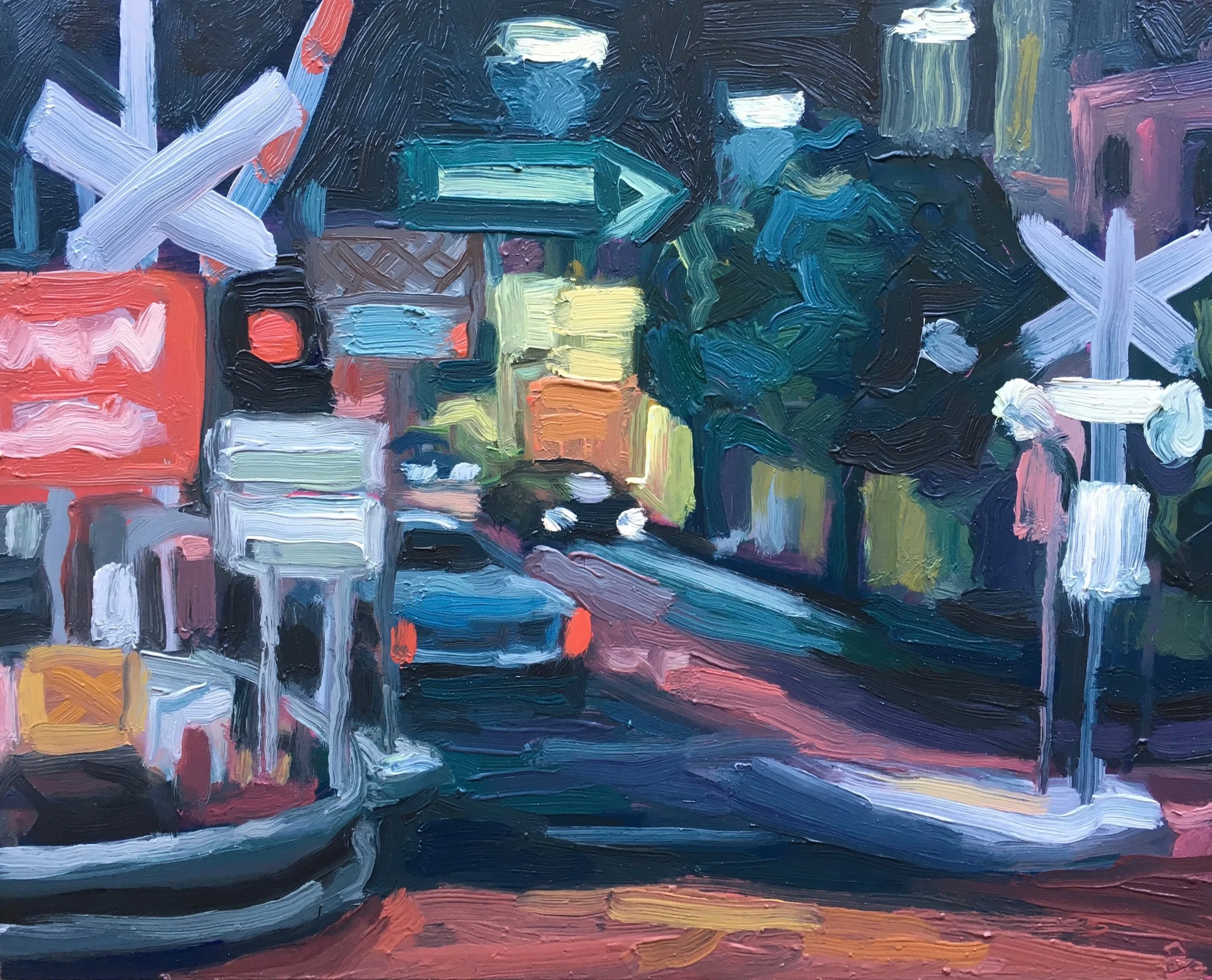Peter Lankas Night crossing 2018 oil on board 40x50cm $750.00