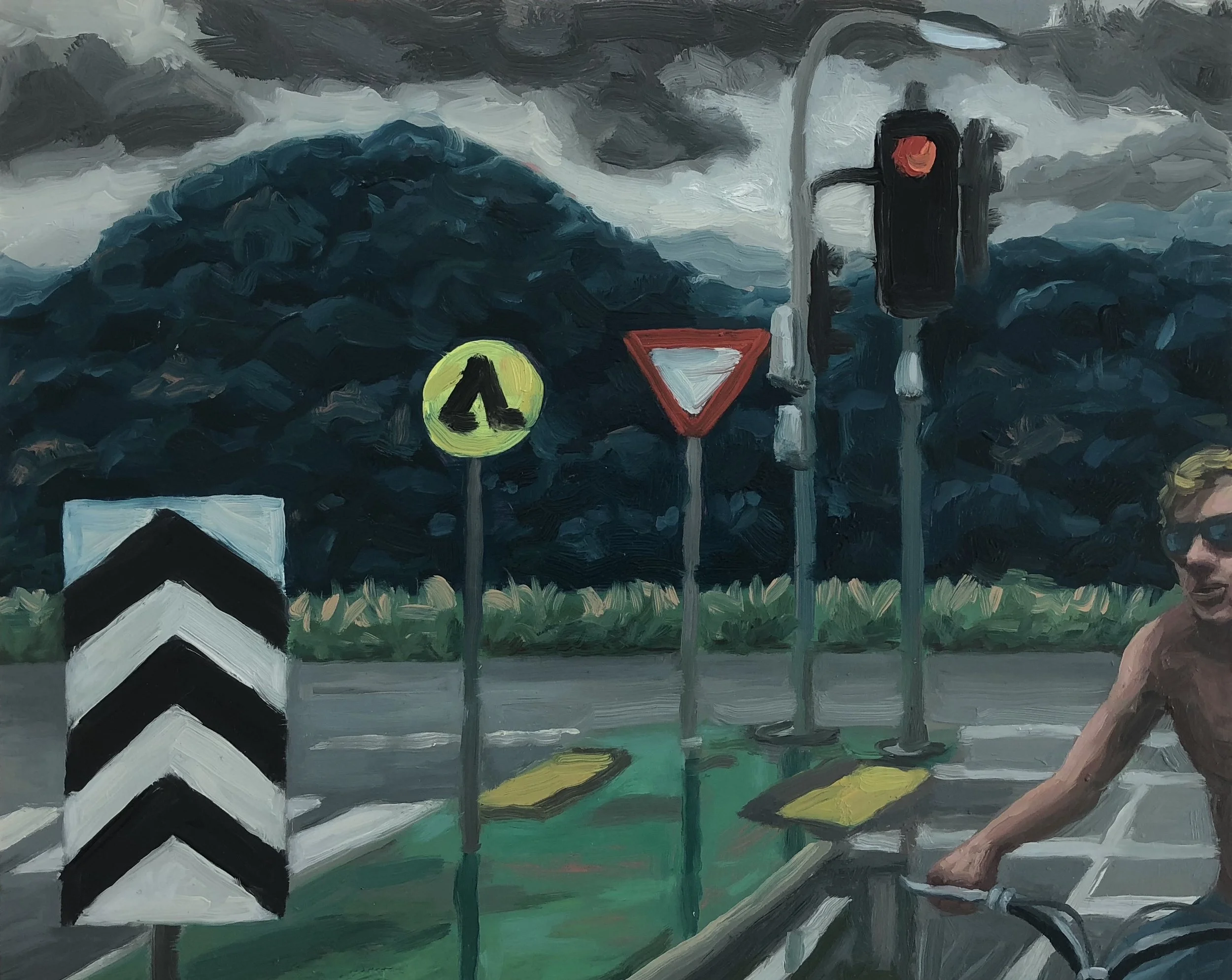 Peter Lankas Steamy ride 2018 oil on board 40 x 50cm $750.00