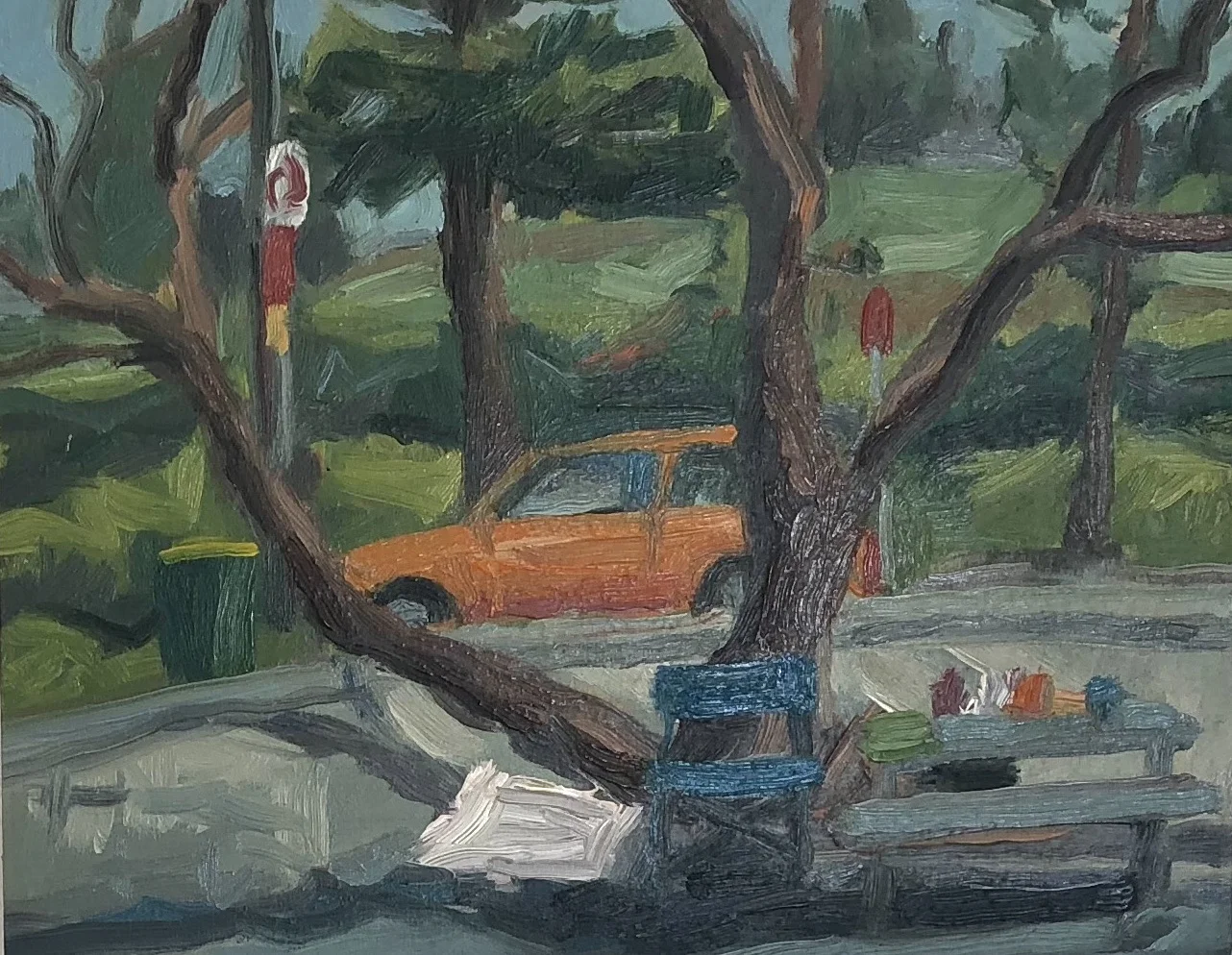 Peter Lankas Yellow car 2018 oil on board 28 x 35.5cm $450.00