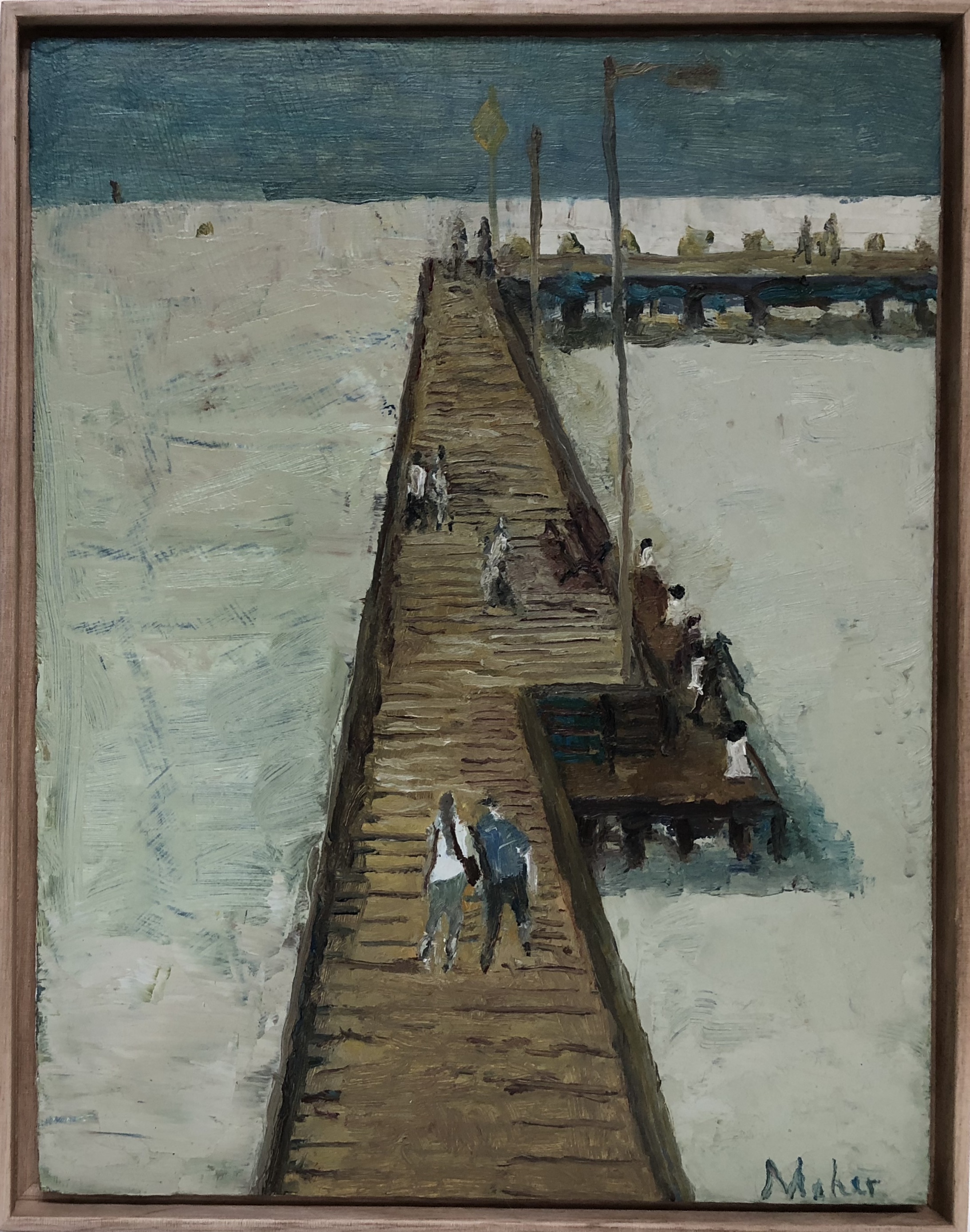 Paul Maher Portsea Pier 2017 oil on board 31 x 24.5cm framed