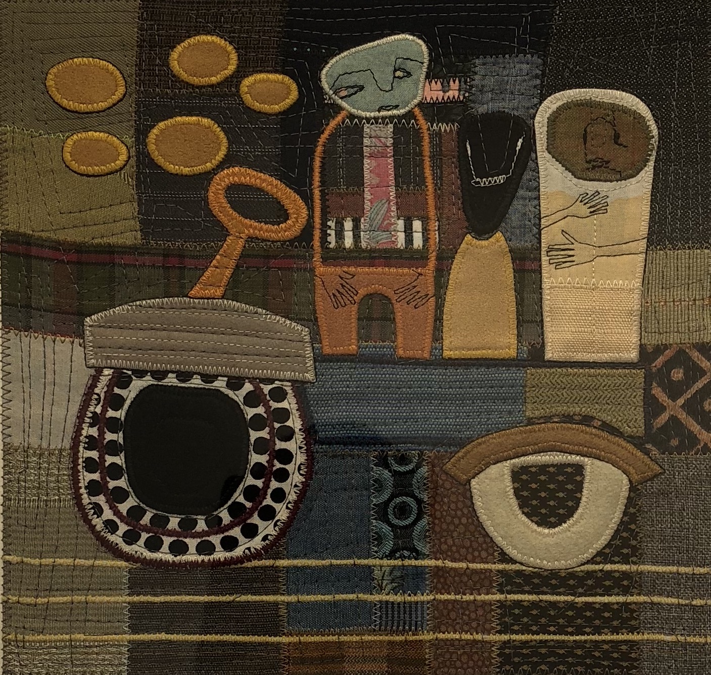 Olivia Parsonage Jesus, take the wheel 2018 fabric on paper 40.5 x 40.5cm framed $450.00
