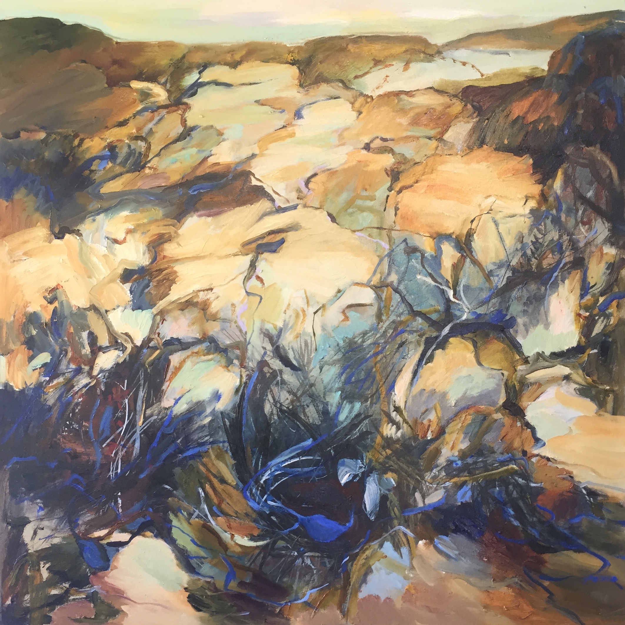 Lydia Miller Bluebottles 2018 oil on canvas 76 x 76cm