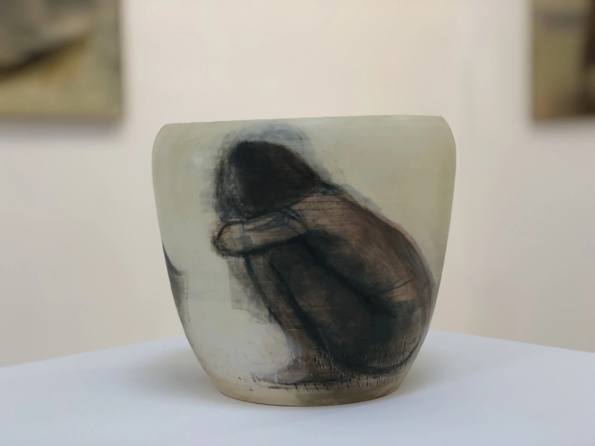 The lady laying the net 2018 ceramics 8.5 x 25.5cm diameter SOLD