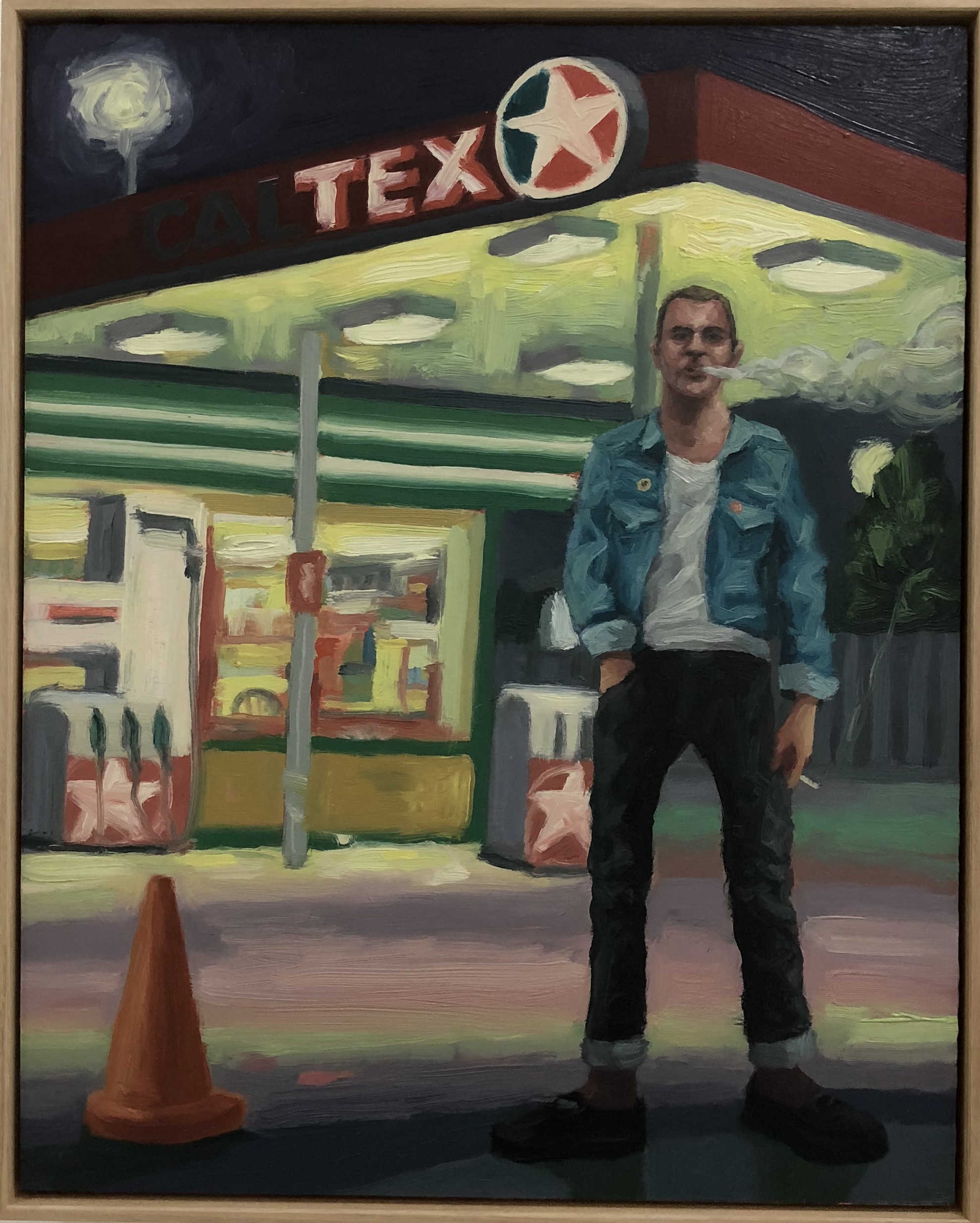 Peter Lankas Late night hit 2018 pigment, oil, chalk, eggwhite on board 53 x 43cm inc frame $850.00