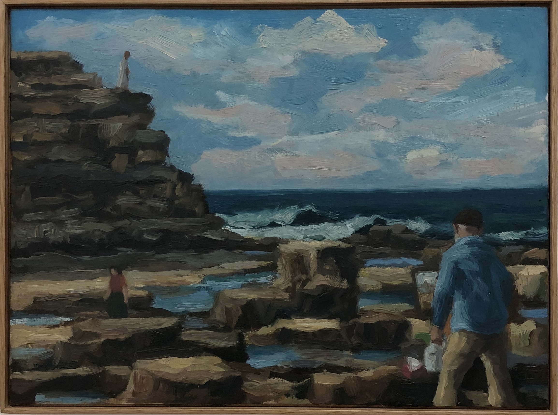 Peter Lankas Coastal painter pigment, oil, chalk, eggwhite on board 28.5 x 38.5cm inc frame $550.00