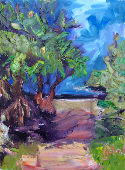 Sally Reynolds Path to the Beach, Angourie – Study 2017 Oil on canvas 34 x 44cm inc frame $550.00