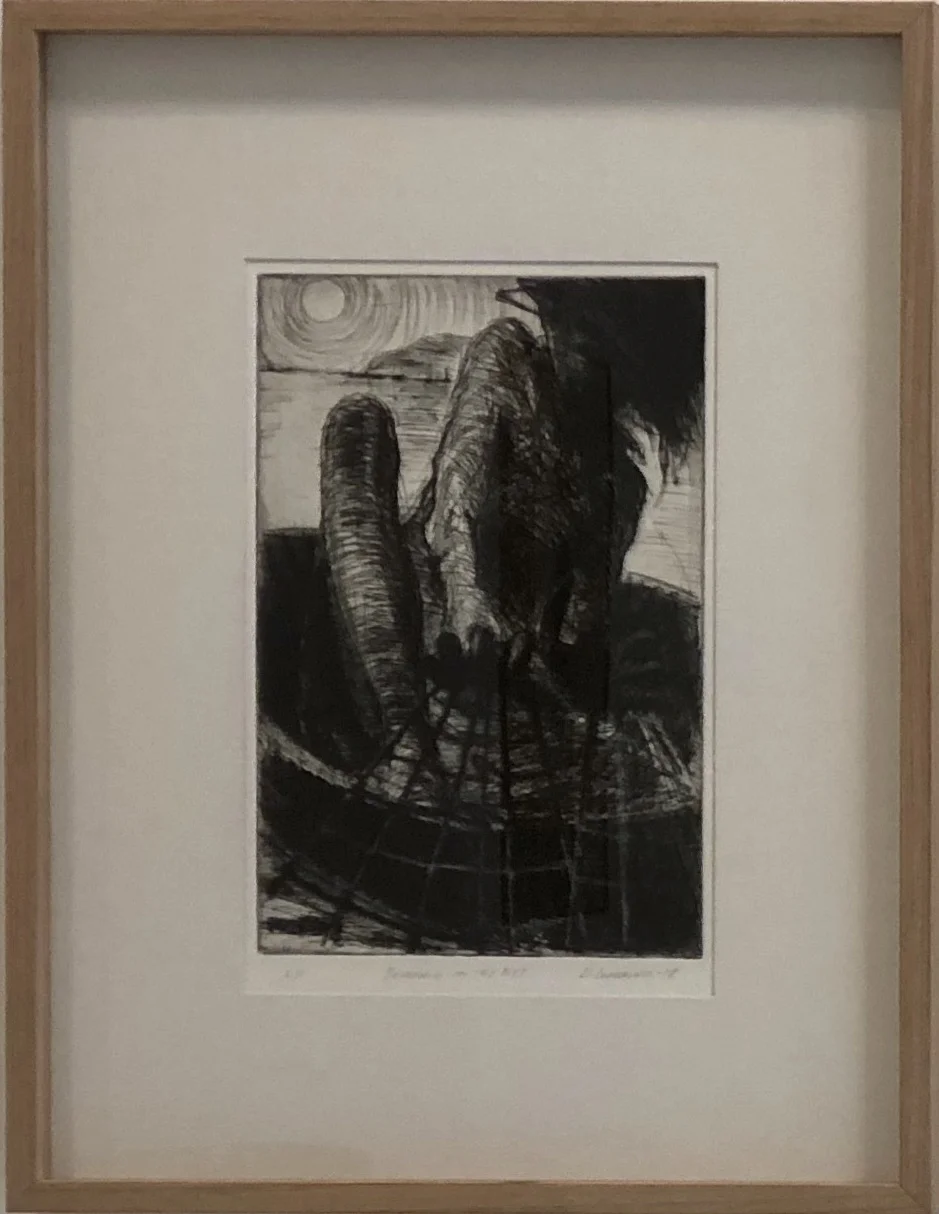 Bringing in the net 2018 drypoint etching artist proof 52.5 x 40cm framed PRIVATE COLLECTION