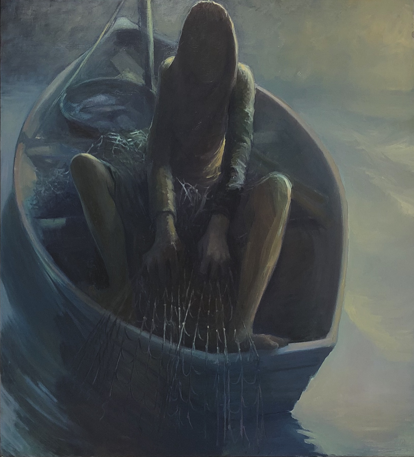 The lady in the boat 2018 oil on canvas 120 x 110cm inc frame PRIVATE COLLECTION