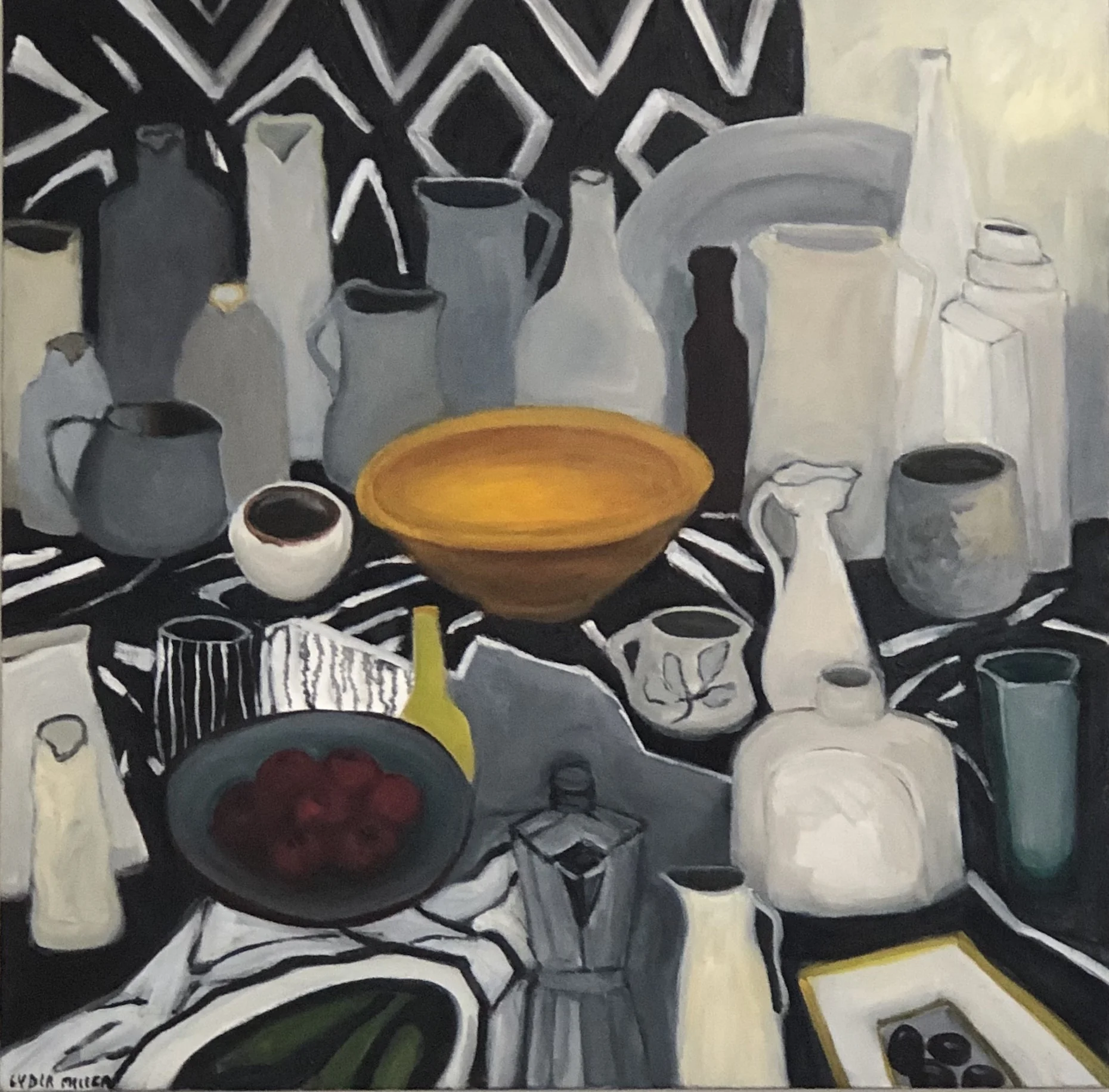 Lydia Miller, Still-Life with coffeepot, 2019, oil on canvas, 76 x76cm artist collection