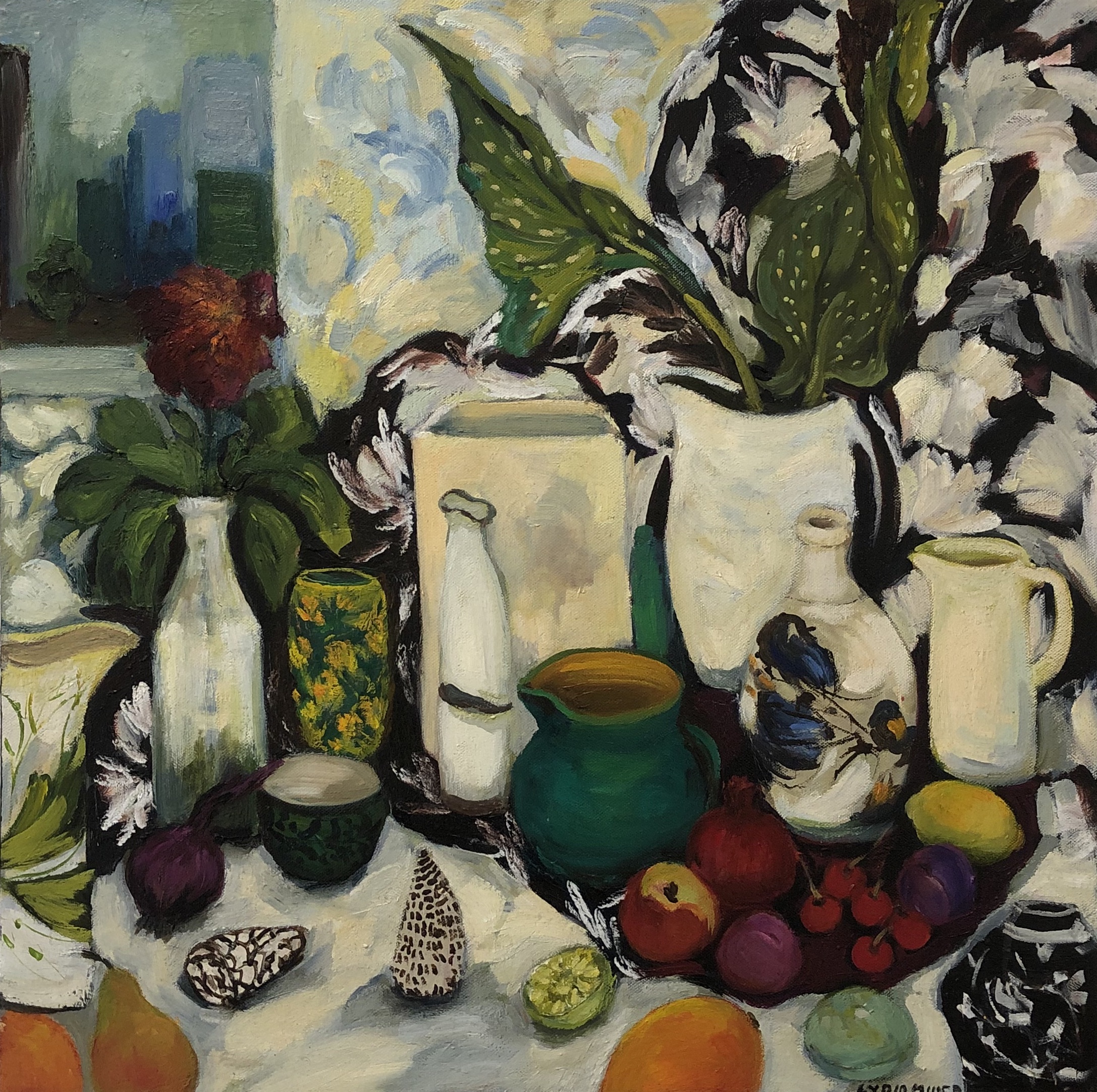 Lydia Miller, Still-Life with shells 2018 oil on canvas 61 x 61cm $750.00 AVAILABLE contact info@gallery139.com.au