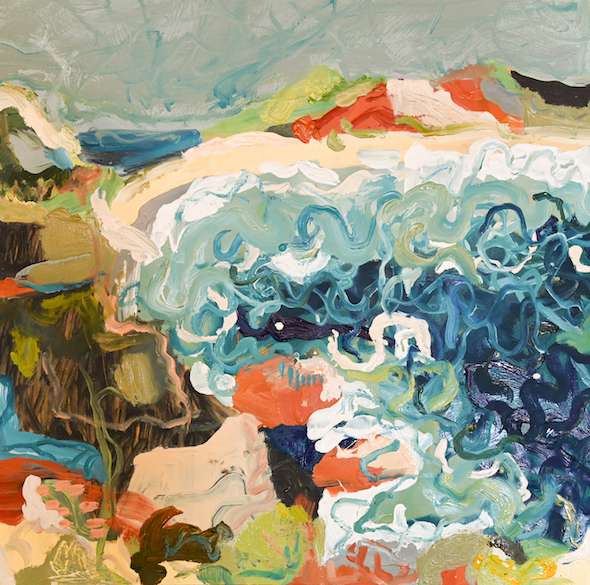Michelle Teear Timber Beach 2019 oil on plywood 60 x 60cm $800.00