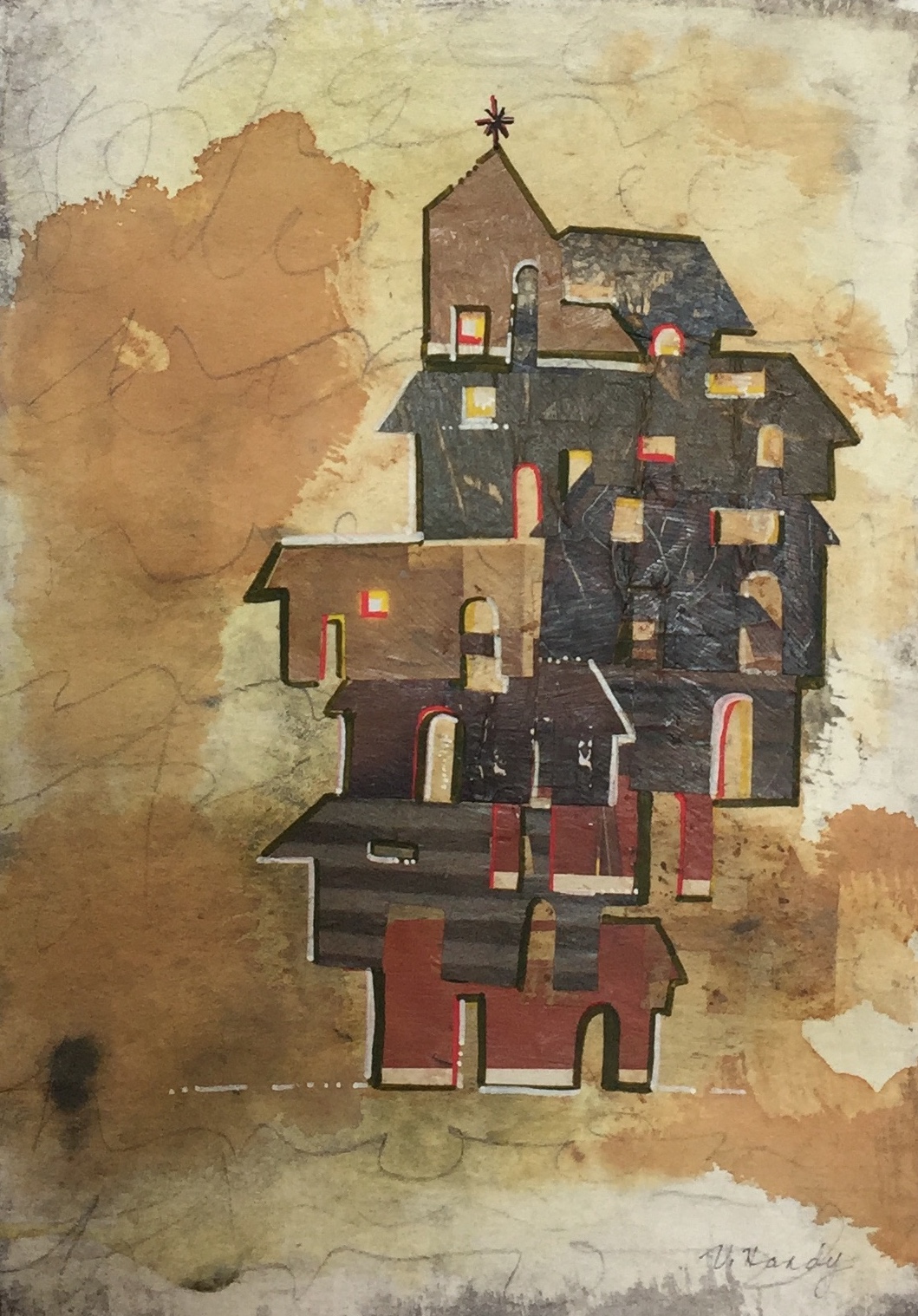 Varelle Hardy Village 2018 collage on paper 28 x 35cm frame