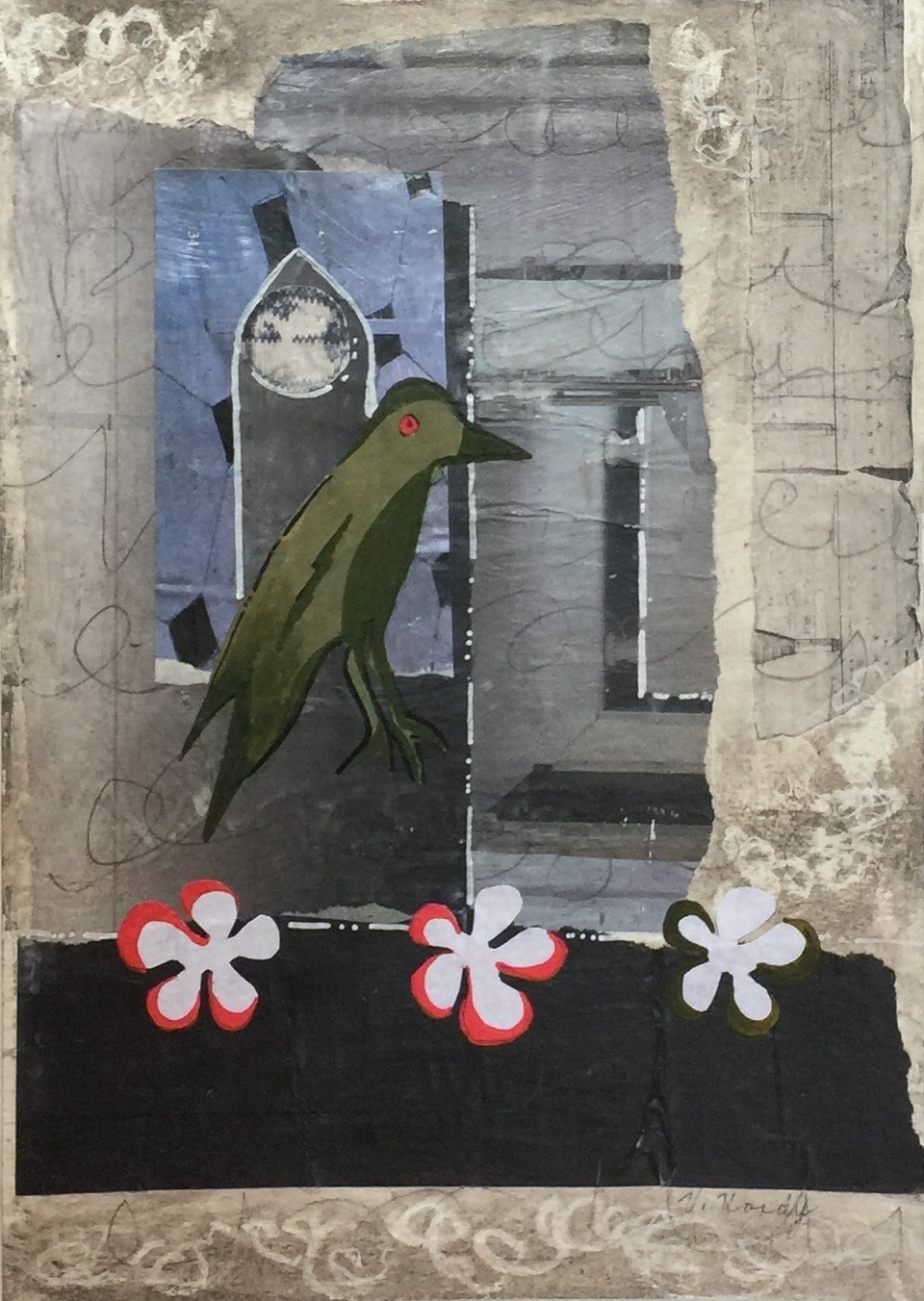 Varelle Hardy Exploring the courtyard 2018 collage on paper 28 x 35cm frame
