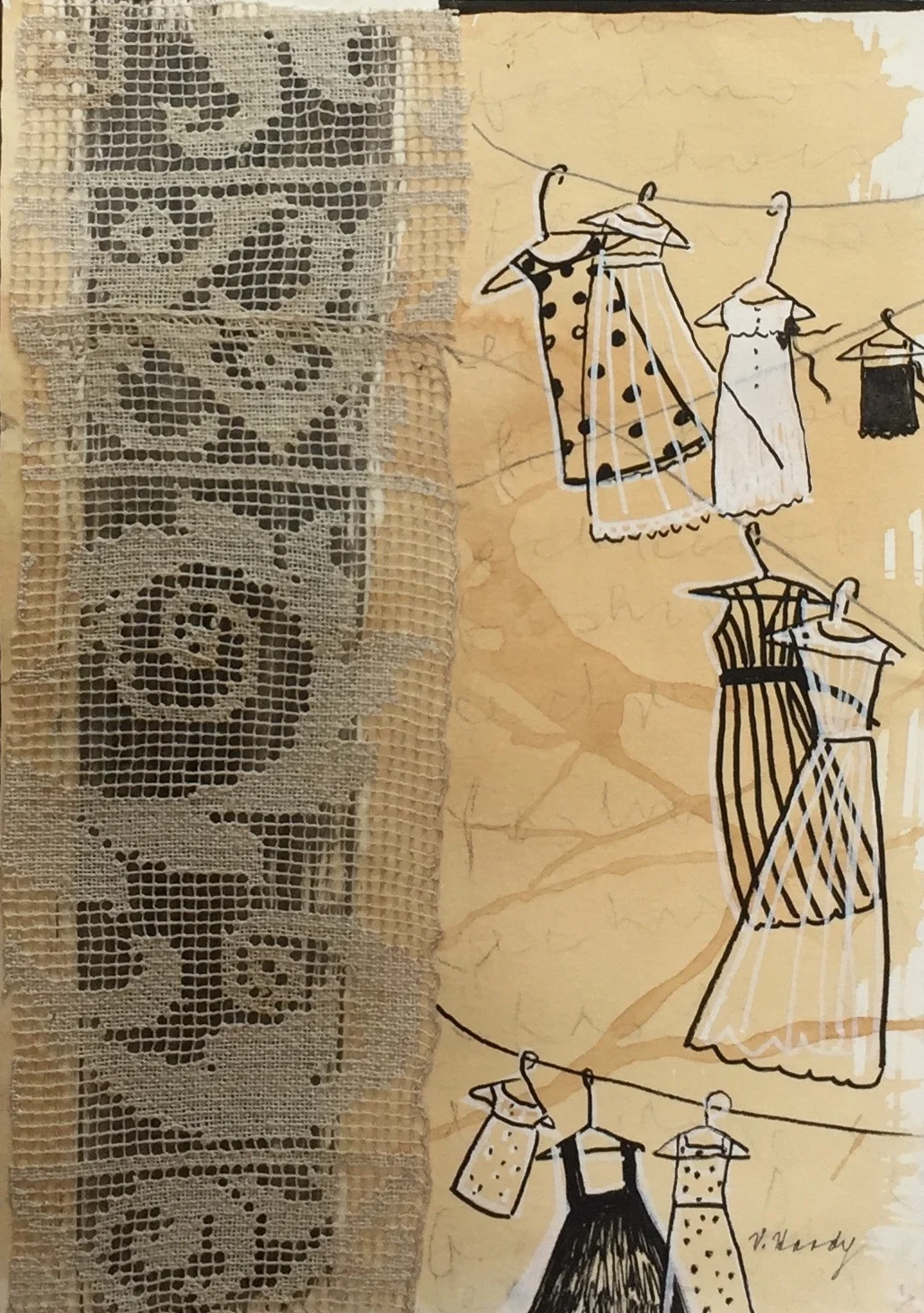 Varelle Hardy Blowing in the breeze 2018 collage on paper 28 x 35cm frame