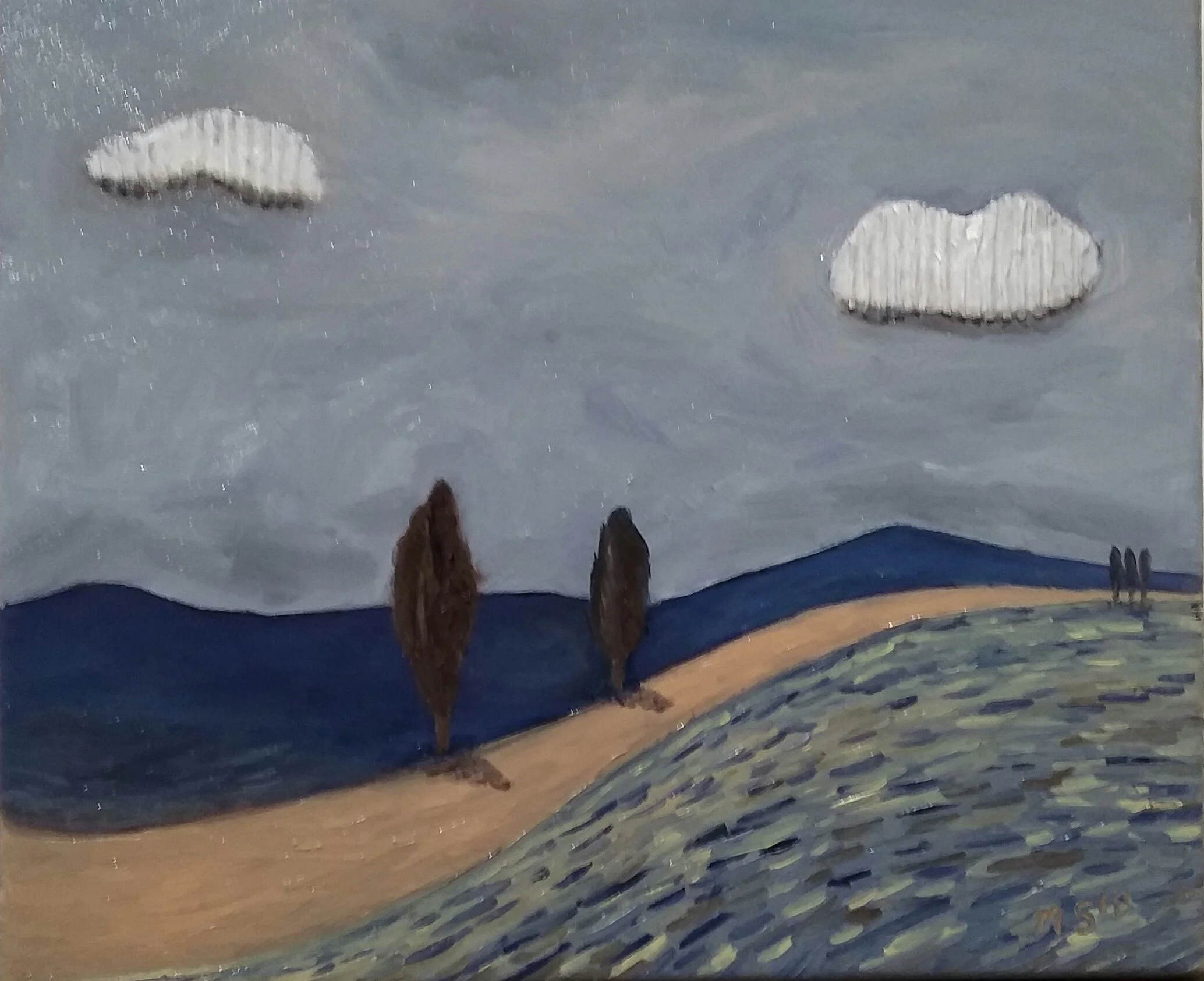 Malcolm Sands The Road to Goulburn 2018 mixed media on canvas 27.5 x 33.5cm $350.00