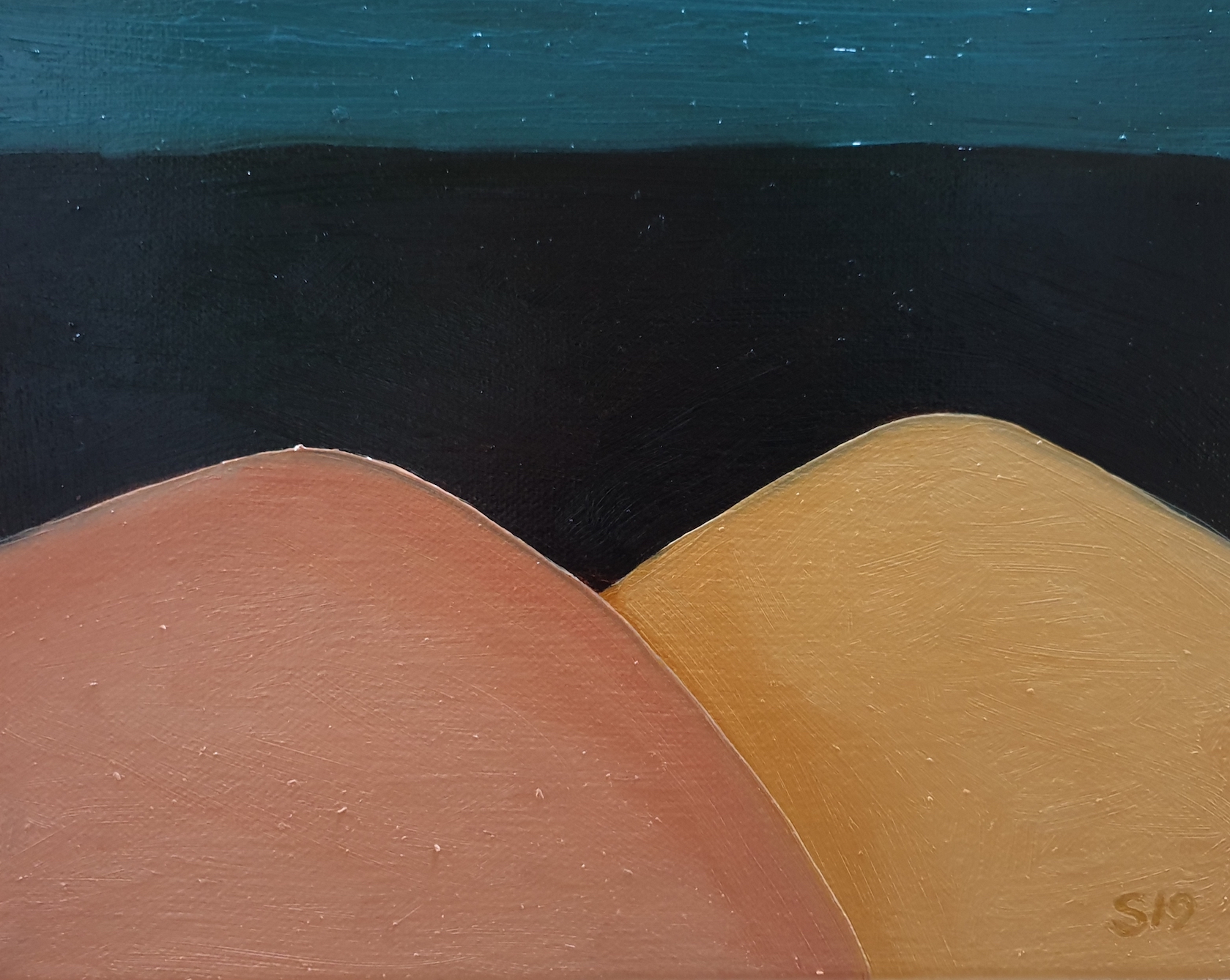 Malcolms Sands One Thing Leading to Another 2019 oil on canvas 22.5 x 28cm framed $280.00