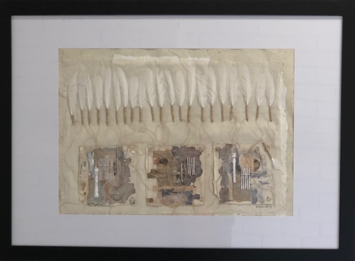 Margaret McBride Flying without wings 2019 collage and mixed media on mulberry paper 60 x 85cm frame size $300.00