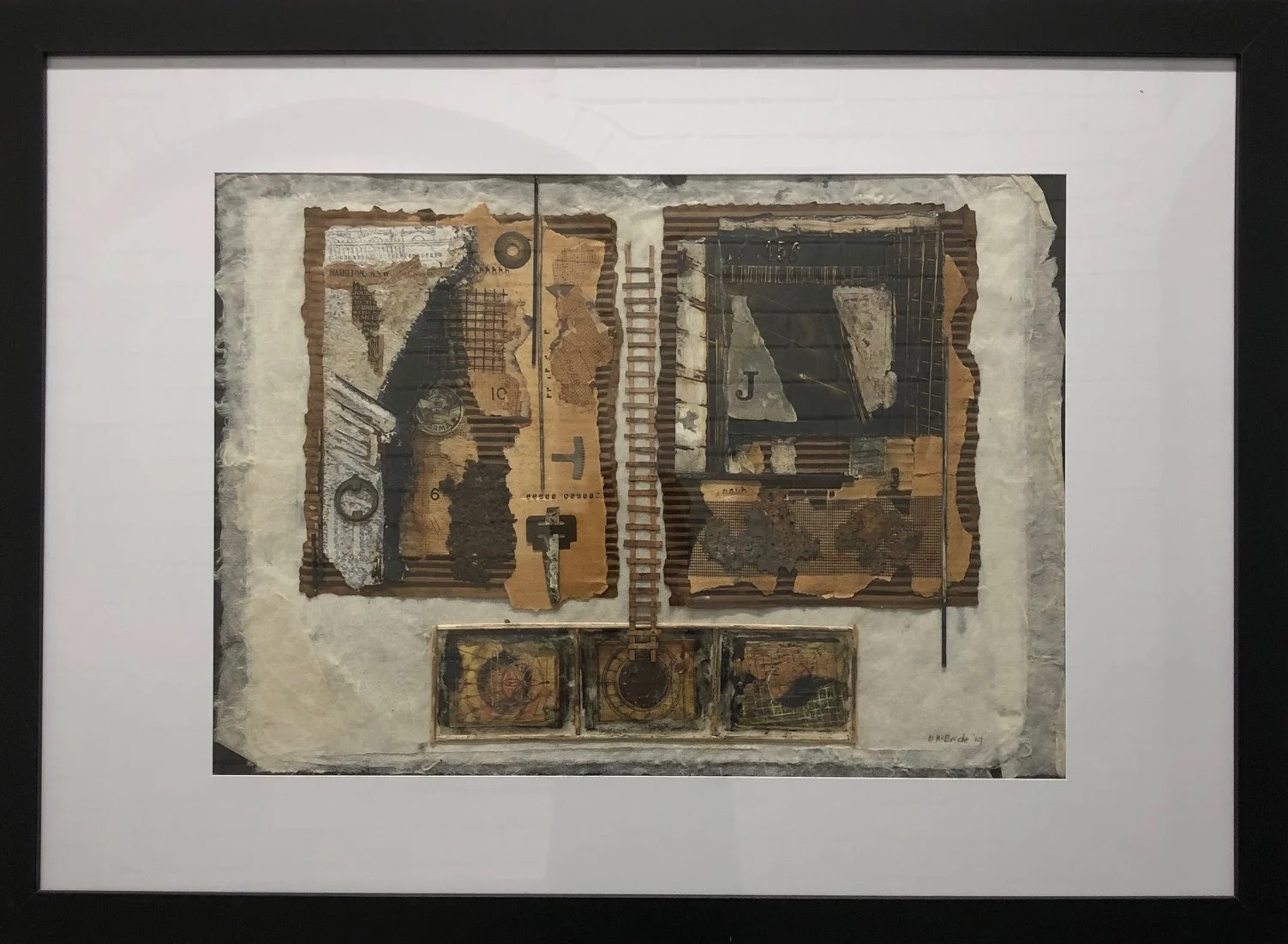 Margaret McBride Journeys without wings 2019 collage and mixed media on mulberry paper 60 x 85cm frame size $300.00
