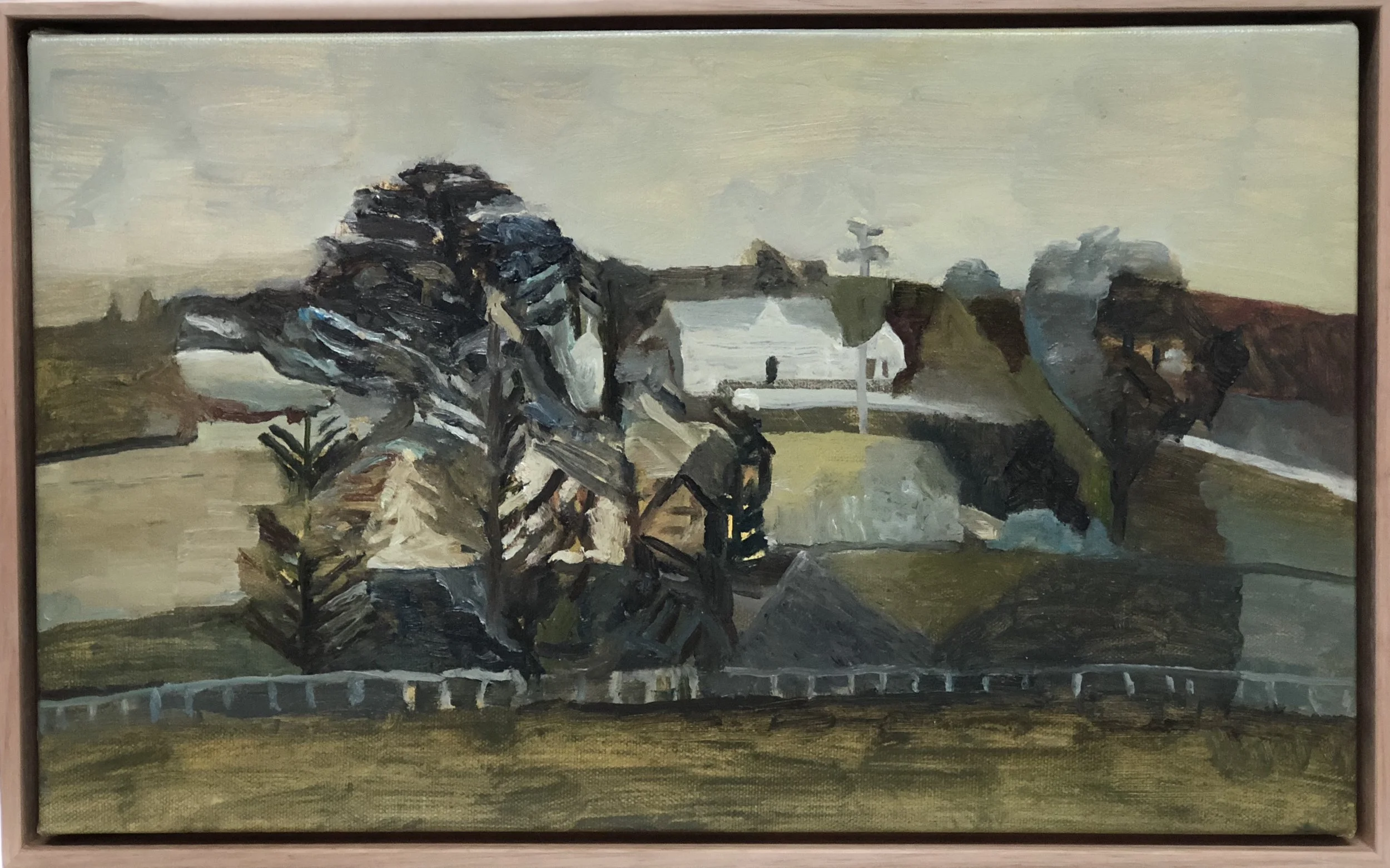 14. Paul Maher Street edges reserve 2017 oil on canvas 28.5 x 45cm framed $570.00