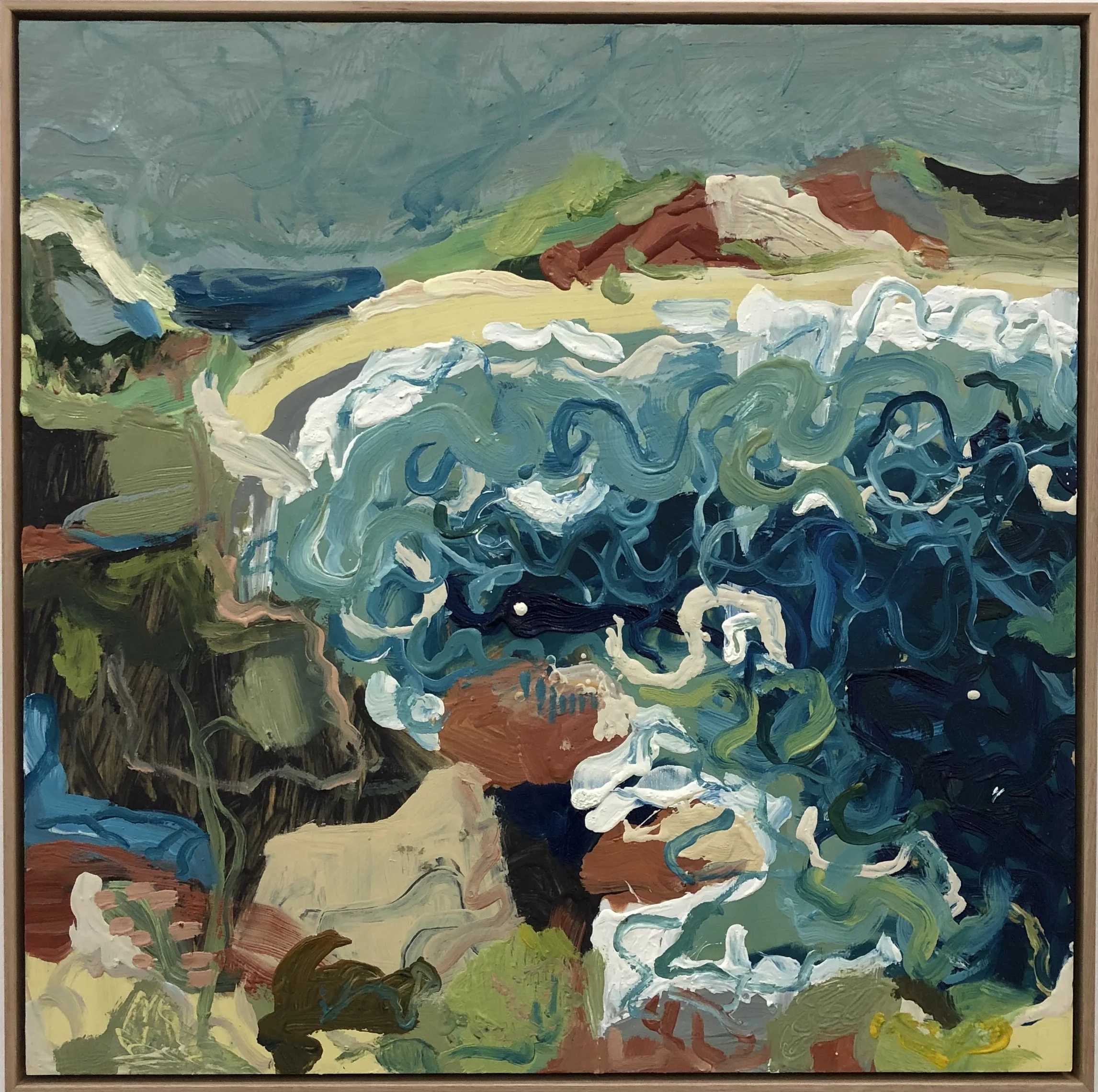 2. Michelle Teear Timber Beach 2019 oil on plywood 60 x 60cm $800.00