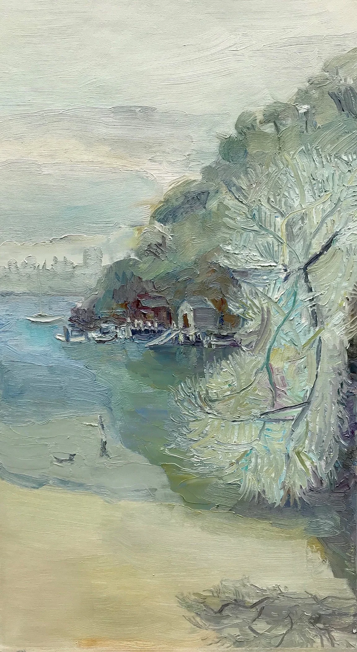 30. Paul Maher Sirius Cove - boat sheds and casuarina 2019 oil on canvas 67 x 42cm $750.00