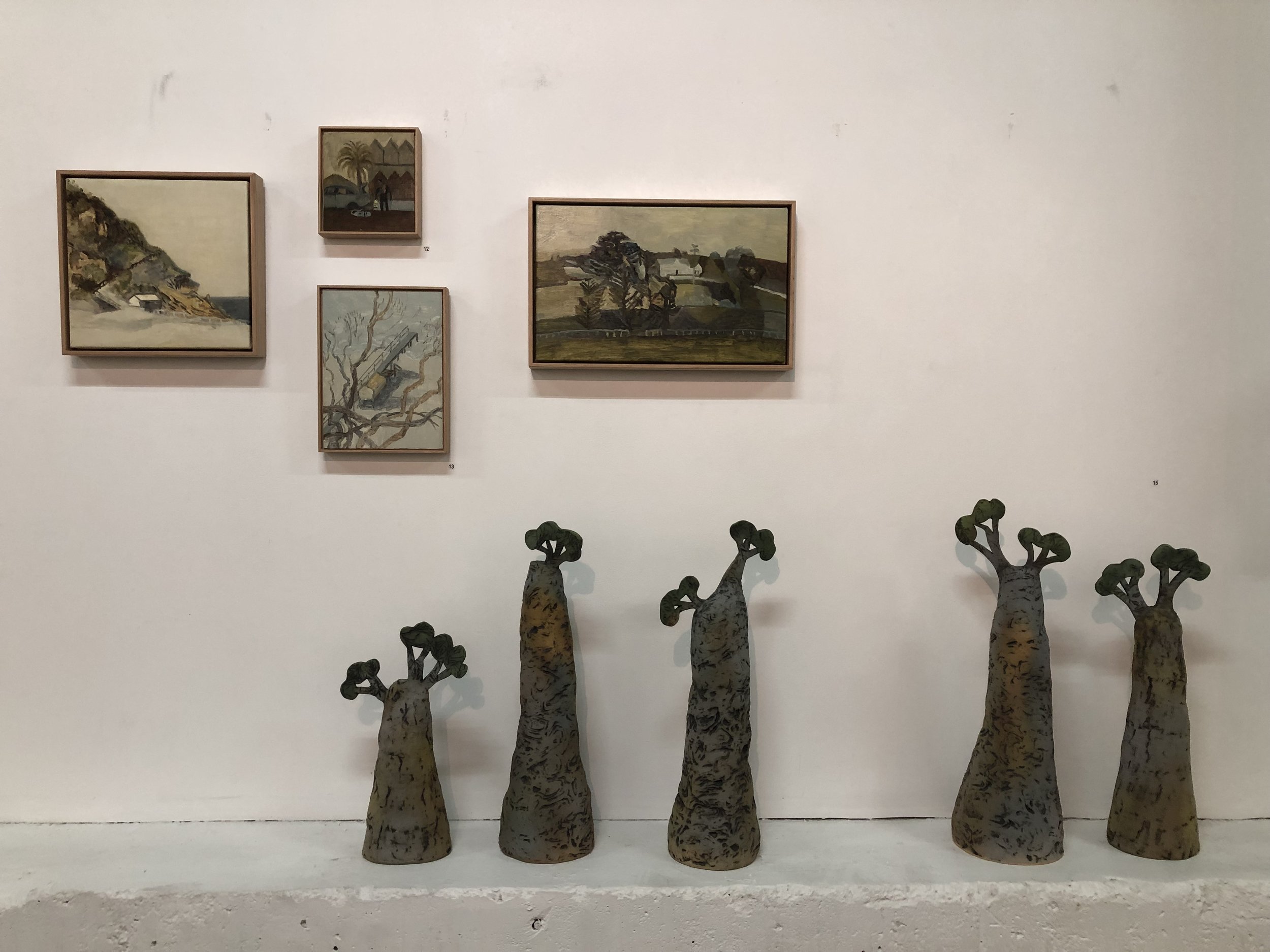 Paul Maher paintings Sharon Taylor ceramics - The Gathering $125.00each