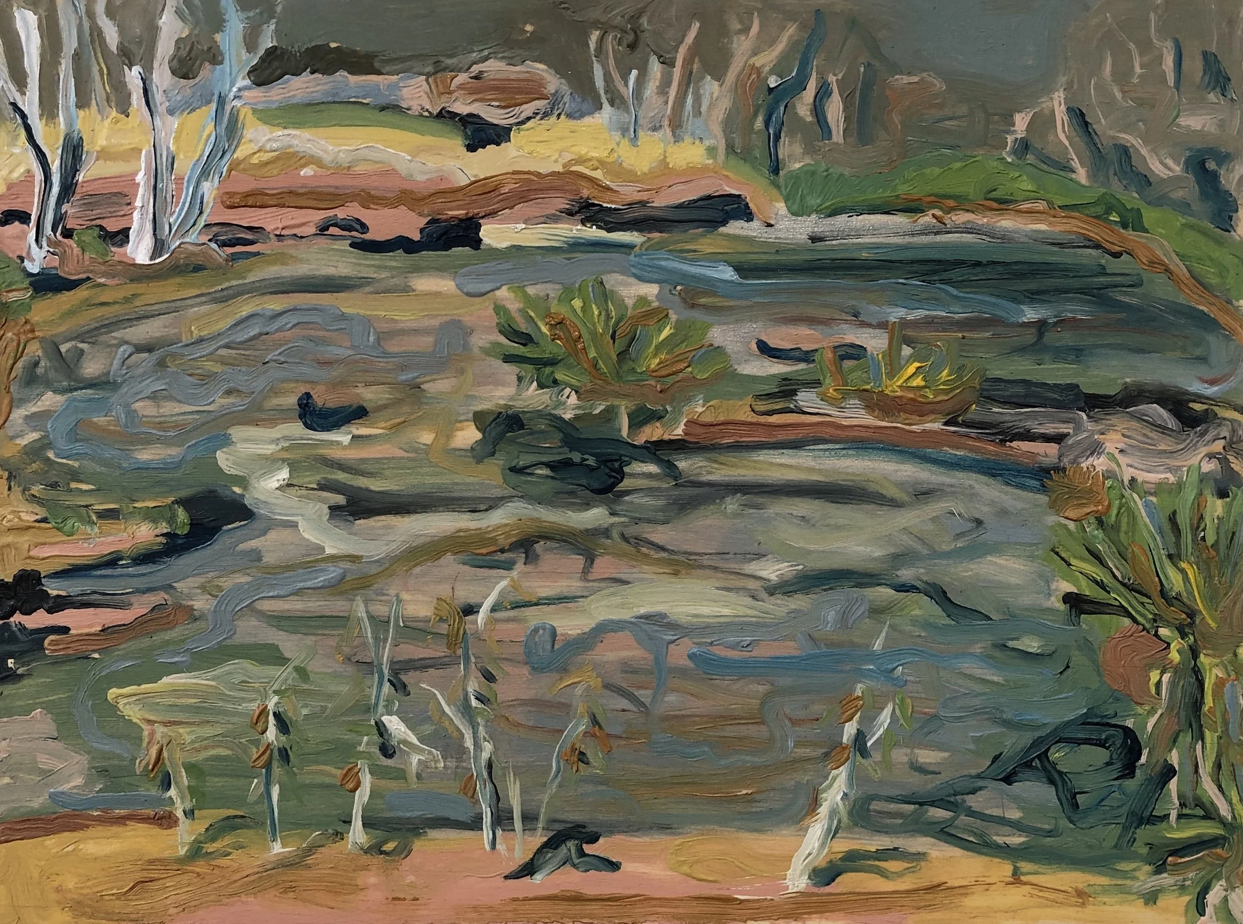 .Michelle Teear Edward Pool 2019 (En plein study at Edward River, Kimberley, WA) Oil on plywood, egg emulsion 300 x 400mm $300.00 unframed $400.00 framed SOLD