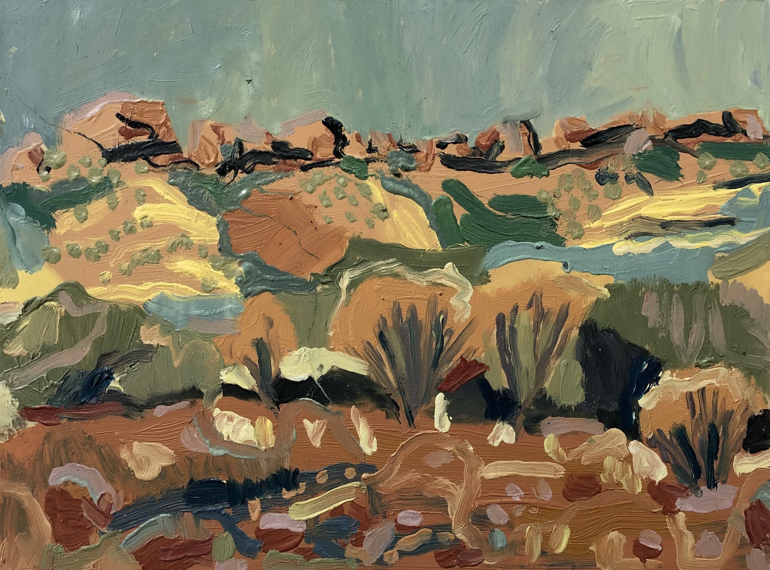Michelle Teear Watarrka Heat2019 (En plein study inWatarrka NP, NT) Oil on plywood, egg emulsion 300 x 400mm $300.00 unframed $400.00 framed
