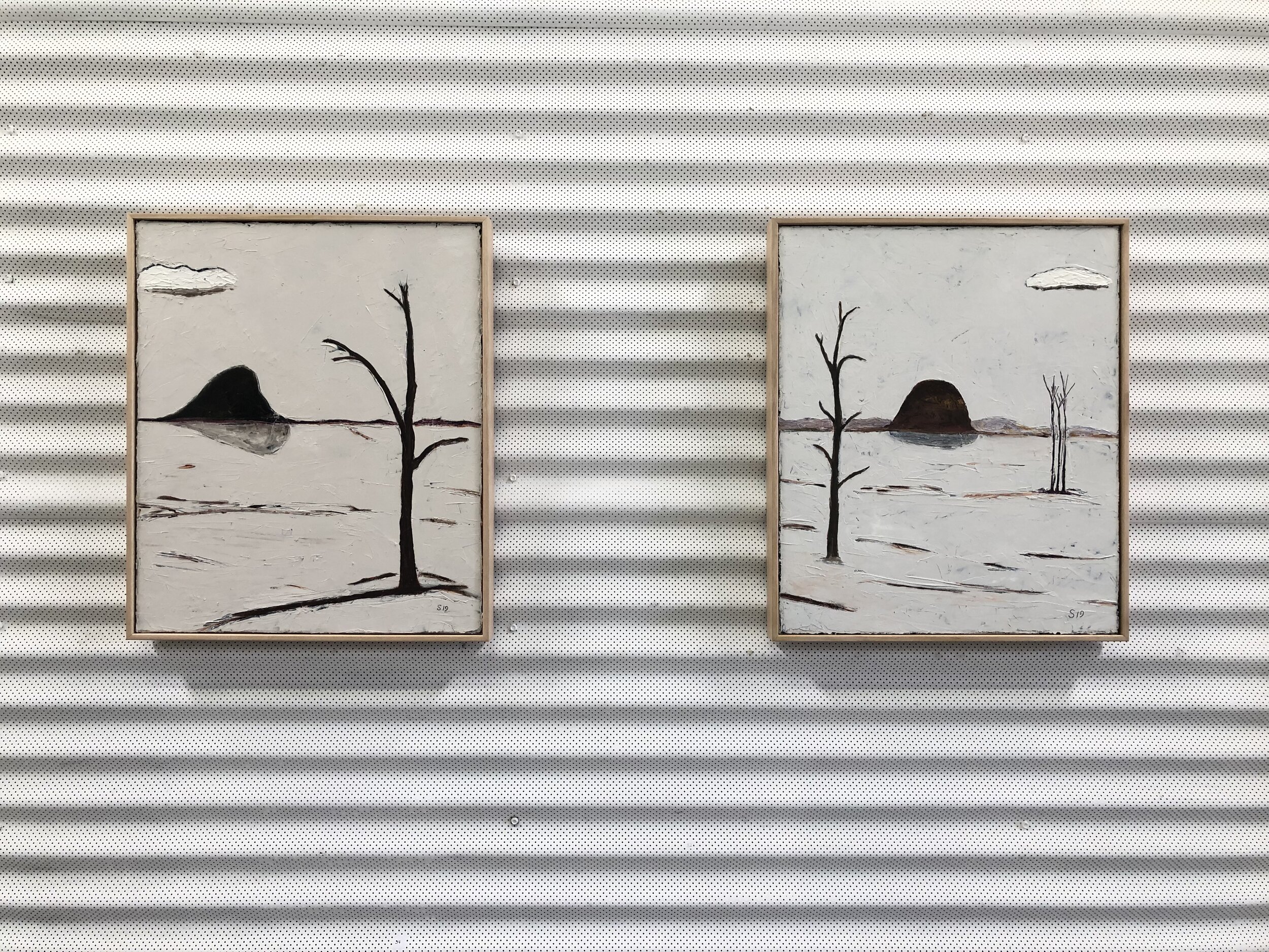installation view: Malcolm Sands at Newcastle Art Space 17. Ilford , 2019 oil on canvas 63x53cm framed $650.00 18. The Wedding Cake, Ilford , 2019 oil on canvas 63x53cm framed $650.00