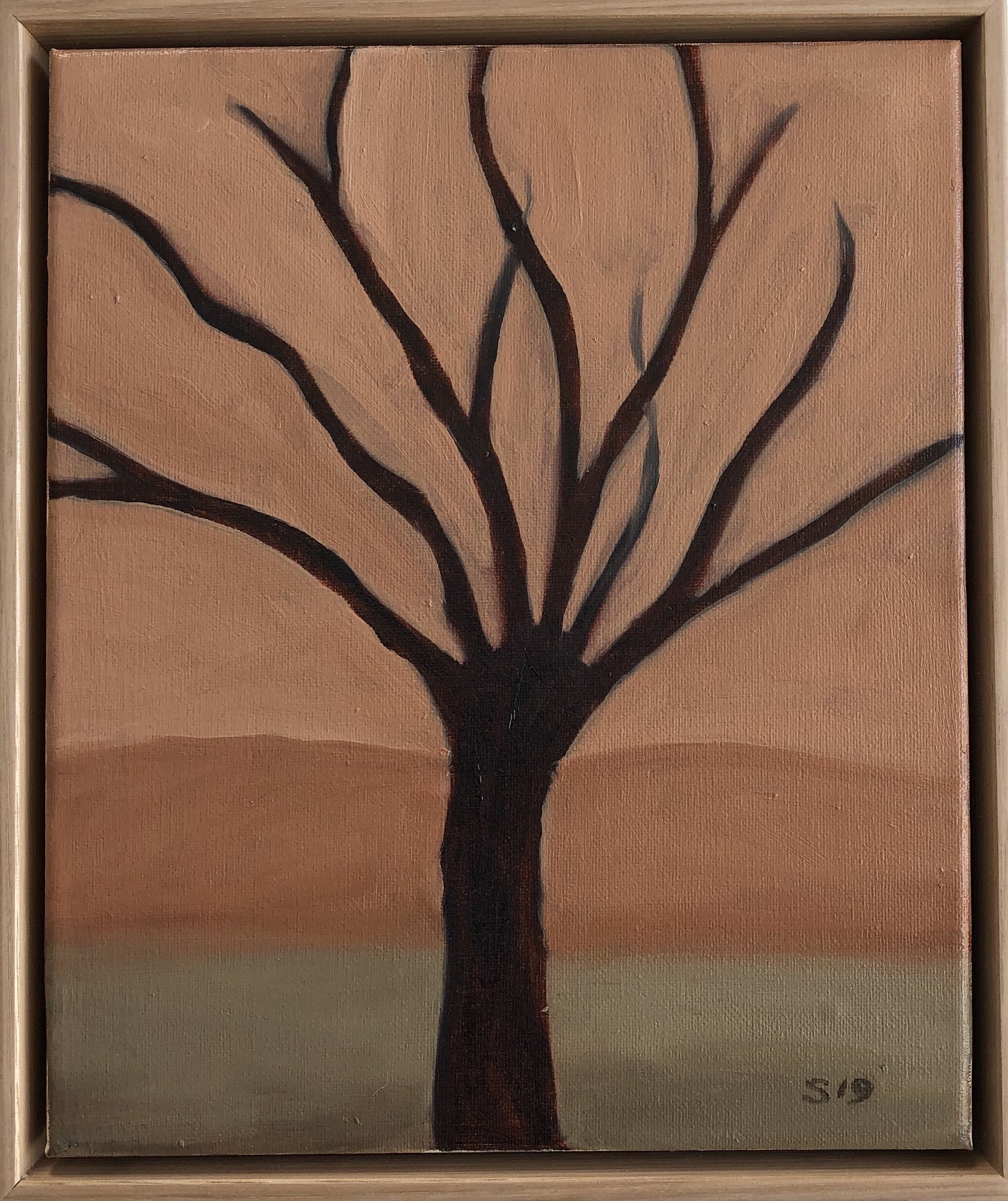 8. Malcolm Sands Tree 2019 oil on canvas 32.5x27.5cm framed $300.00