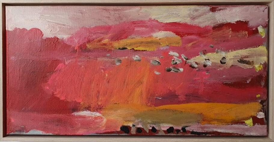 Daniela Cristallo 'Rose into View' 2019 acrylic on canvas 28.5cm x 54cm framed $530.00
