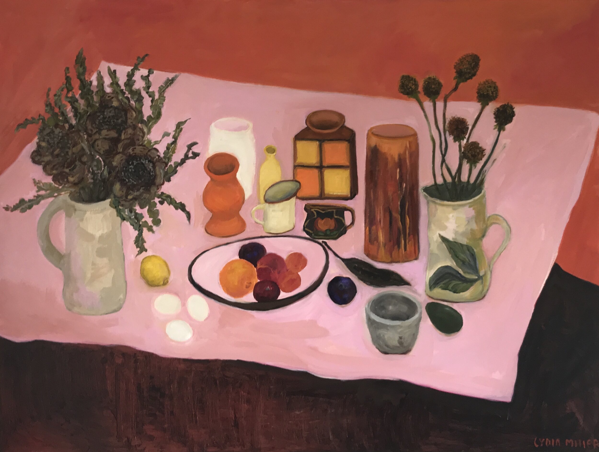 Lydia Miller Still-Life with pink cloth2020 oil on canvas 92cm x 123cm.jpg