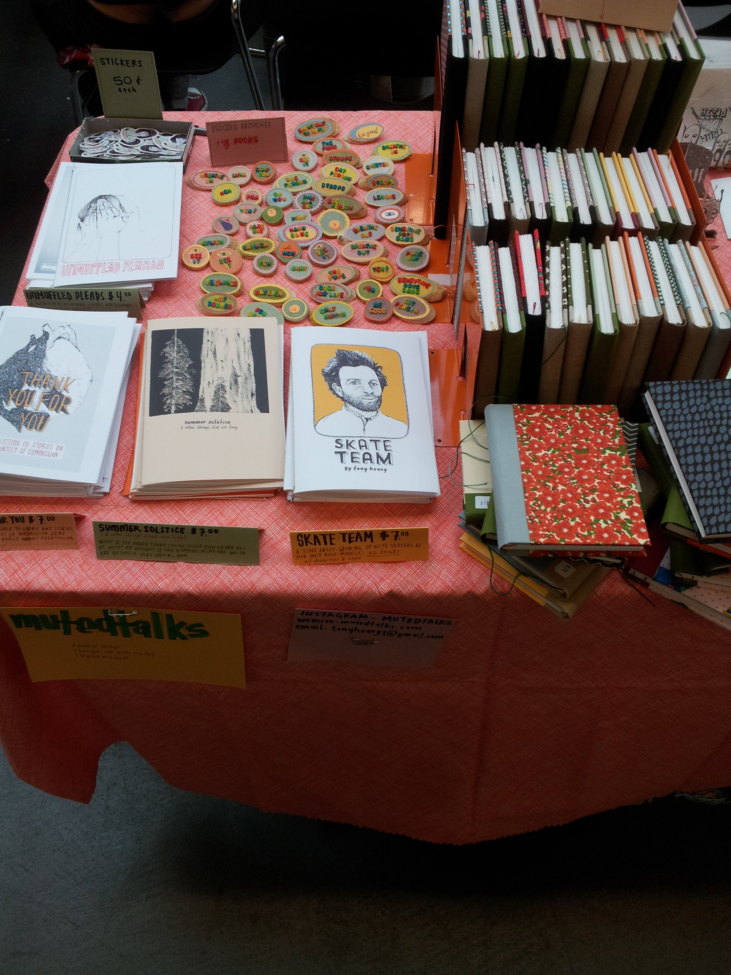 I'm in awe that so many people stopped by my table and were interested in my work. I worked really hard on everything, especially my books, I made so many and to have so many people compliment my work and craftsmanship was affirming for me. I think sometimes people might not realize how powerful their words can be in these types of situations. As a vendor, you are pretty vulnerable, and I think most people are considerate of that. I have lots of respect and admiration for all the vendors there, and I feel lucky that I had the chance to sneak away from my table to get some work from other artist!! 