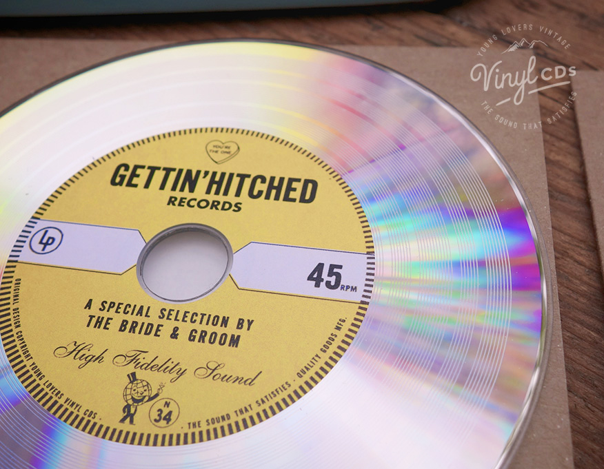 GOLD Platinum Vinyl CD Wedding Favor / Invite — Unique wedding favor ideas. Personalized bomboniere & invitations.