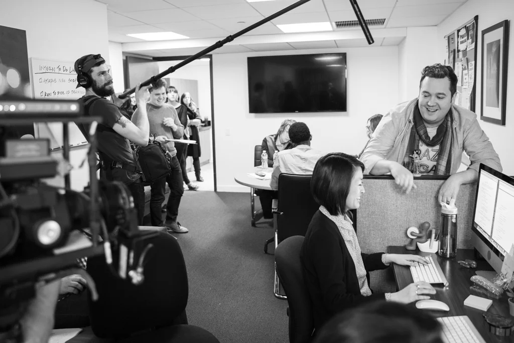 With John Lutz shooting a sketch for "Late Night with Seth Meyers"