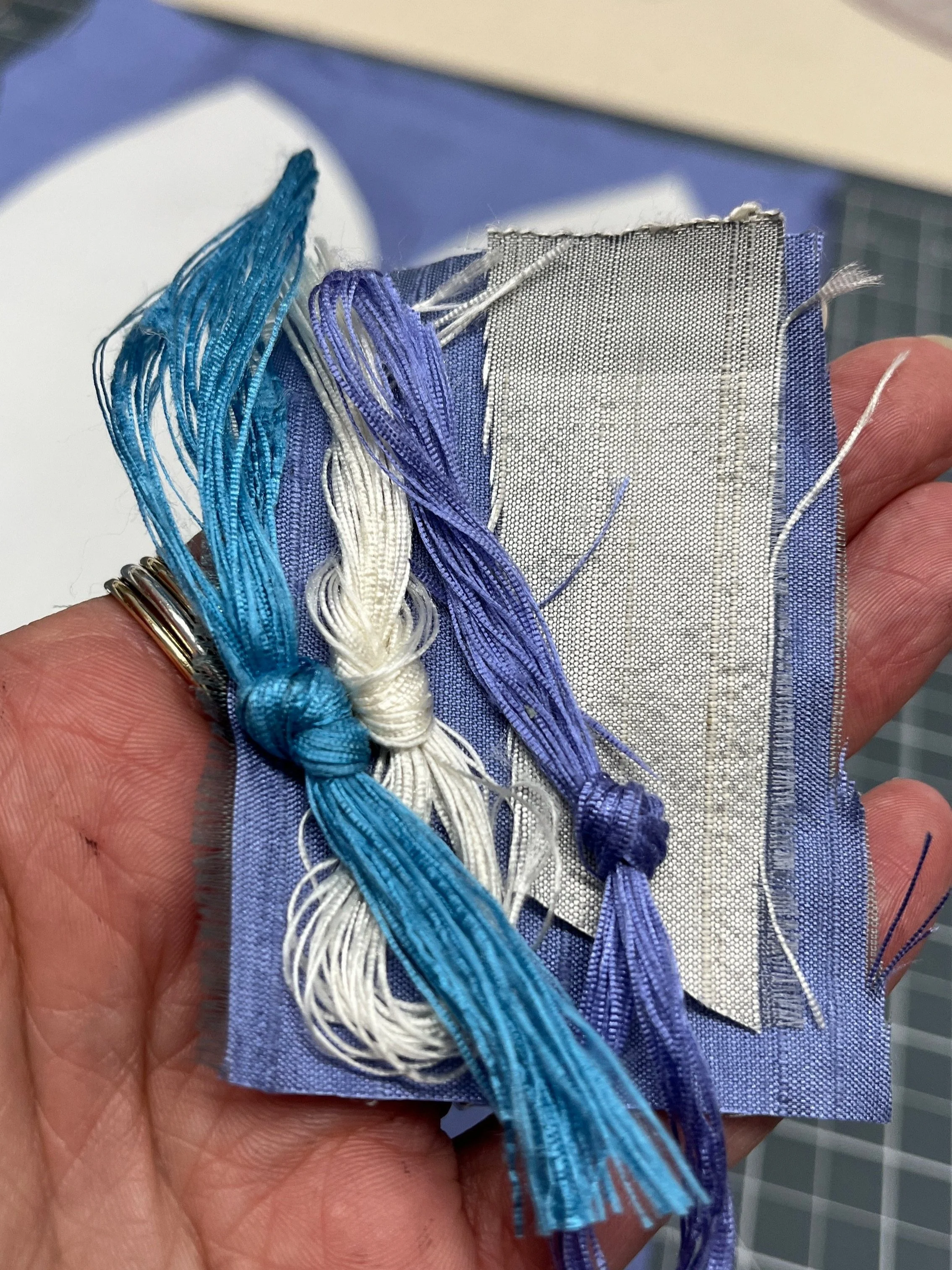 swatches of coloured silk for bridal corsetry