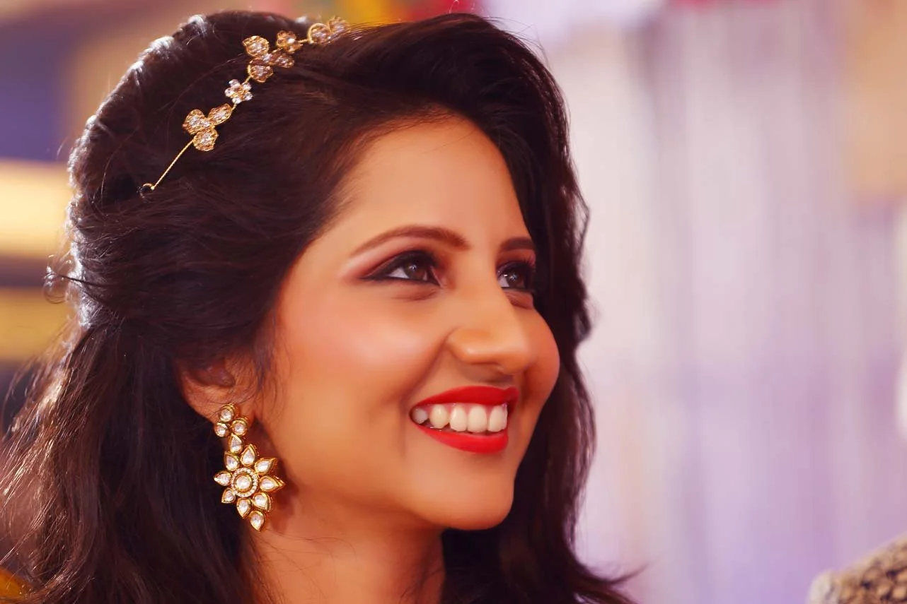 Close up of bride as she smilingly look on